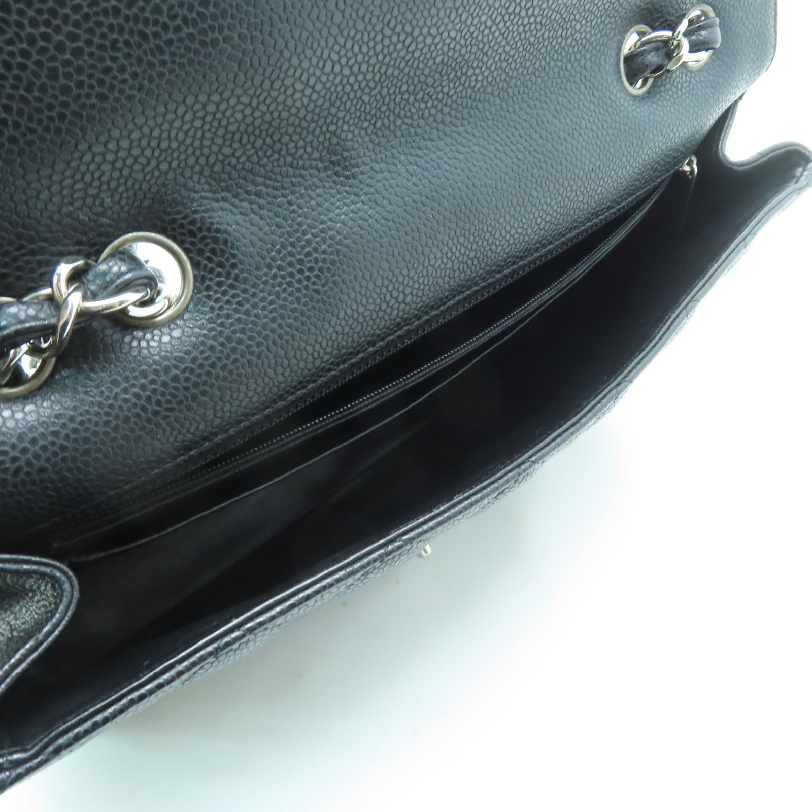 CHANEL 【激減優惠】菱格Caviar皮革Chain Shoulder銀扣肩背袋黑色