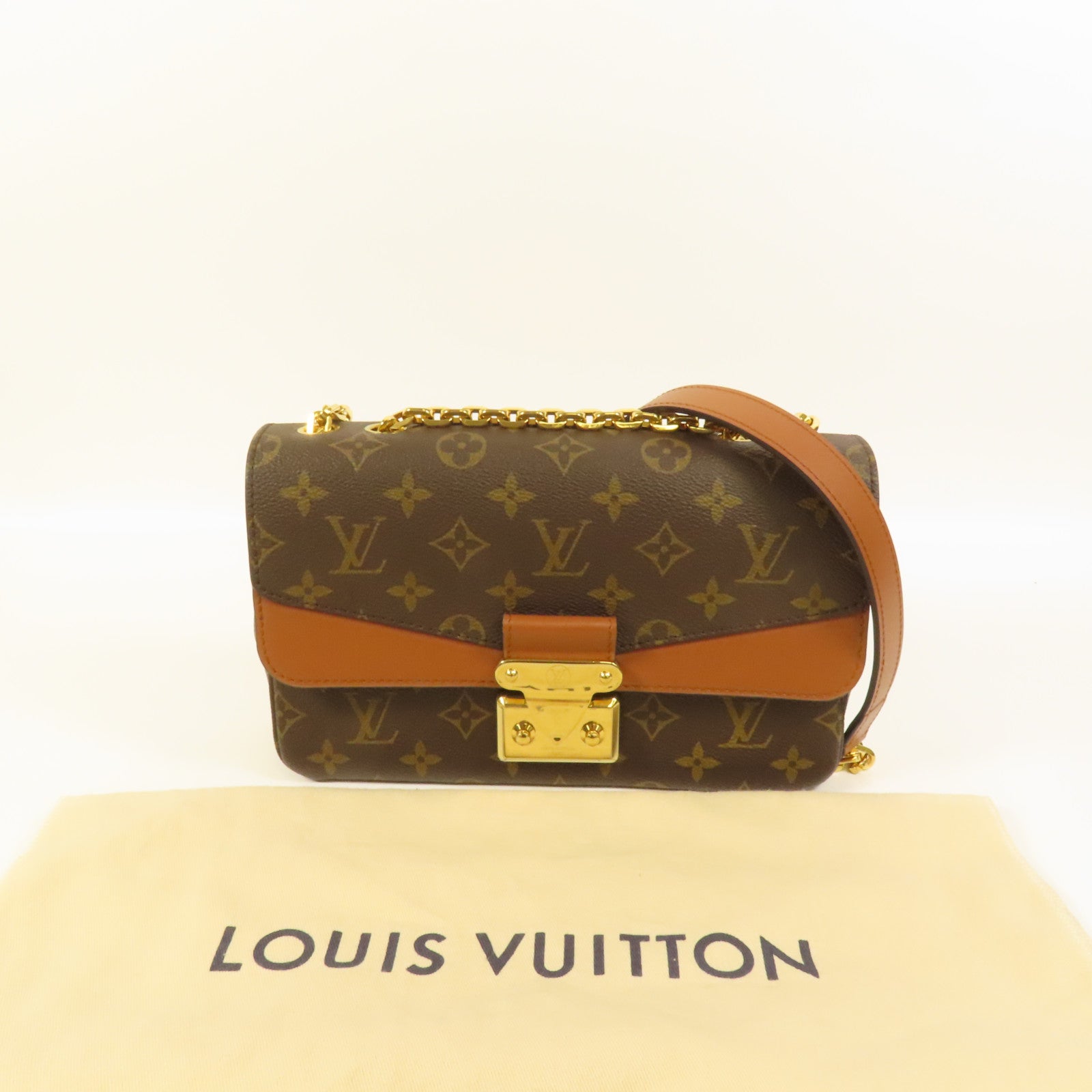 LOUIS VUITTON Monogram Marceau金扣鏈帶肩背袋棕色