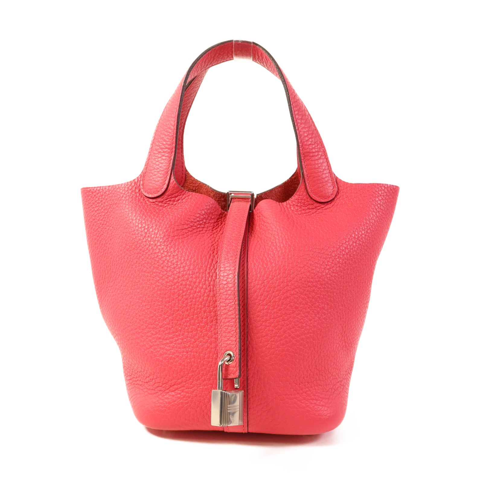 HERMES Clemence皮革Picotin PM銀扣手挽袋Rose Mexico