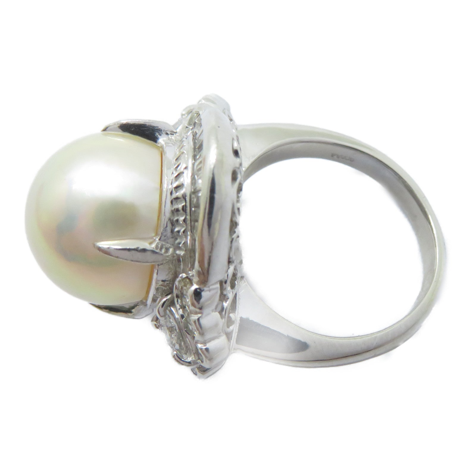 JEWELRY PT900鉑金Pearl Ring珍珠12.0mm/1.01ct鑚石戒指US#4.75