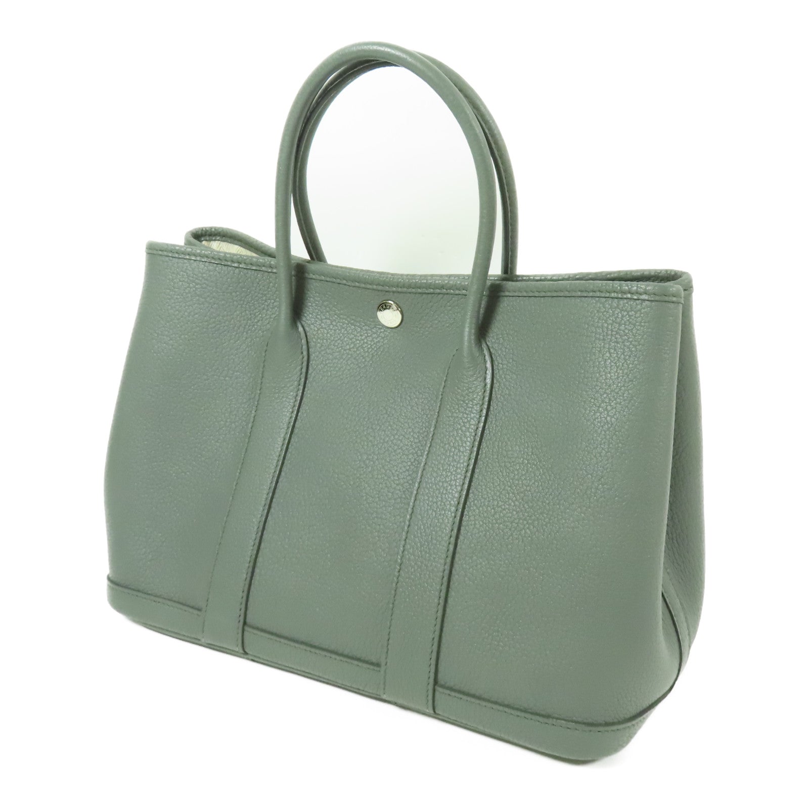 HERMES Negonda皮革Garden Party TPM銀扣手挽袋Vert Amande