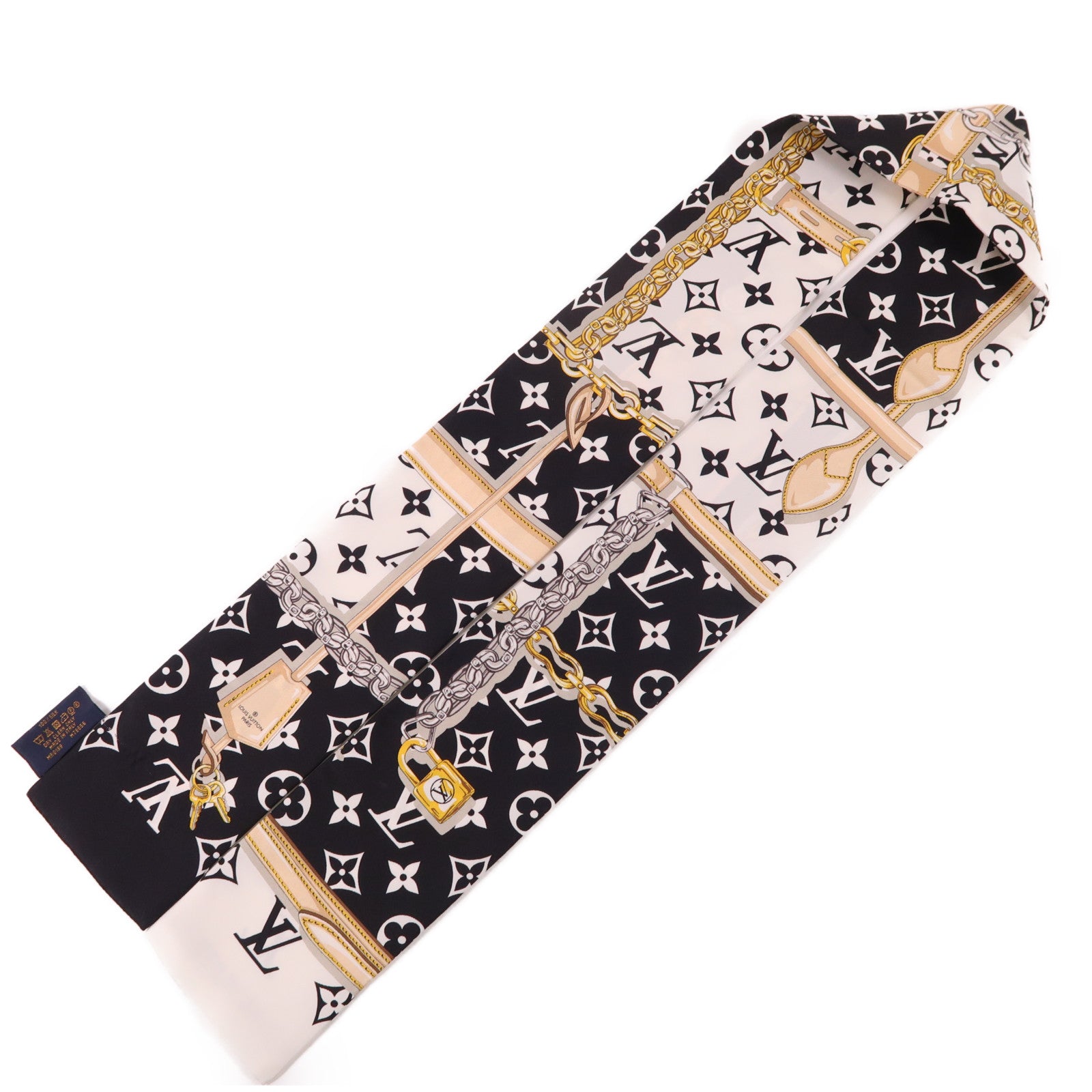LOUIS VUITTON Scarf Scarves Silk Black White