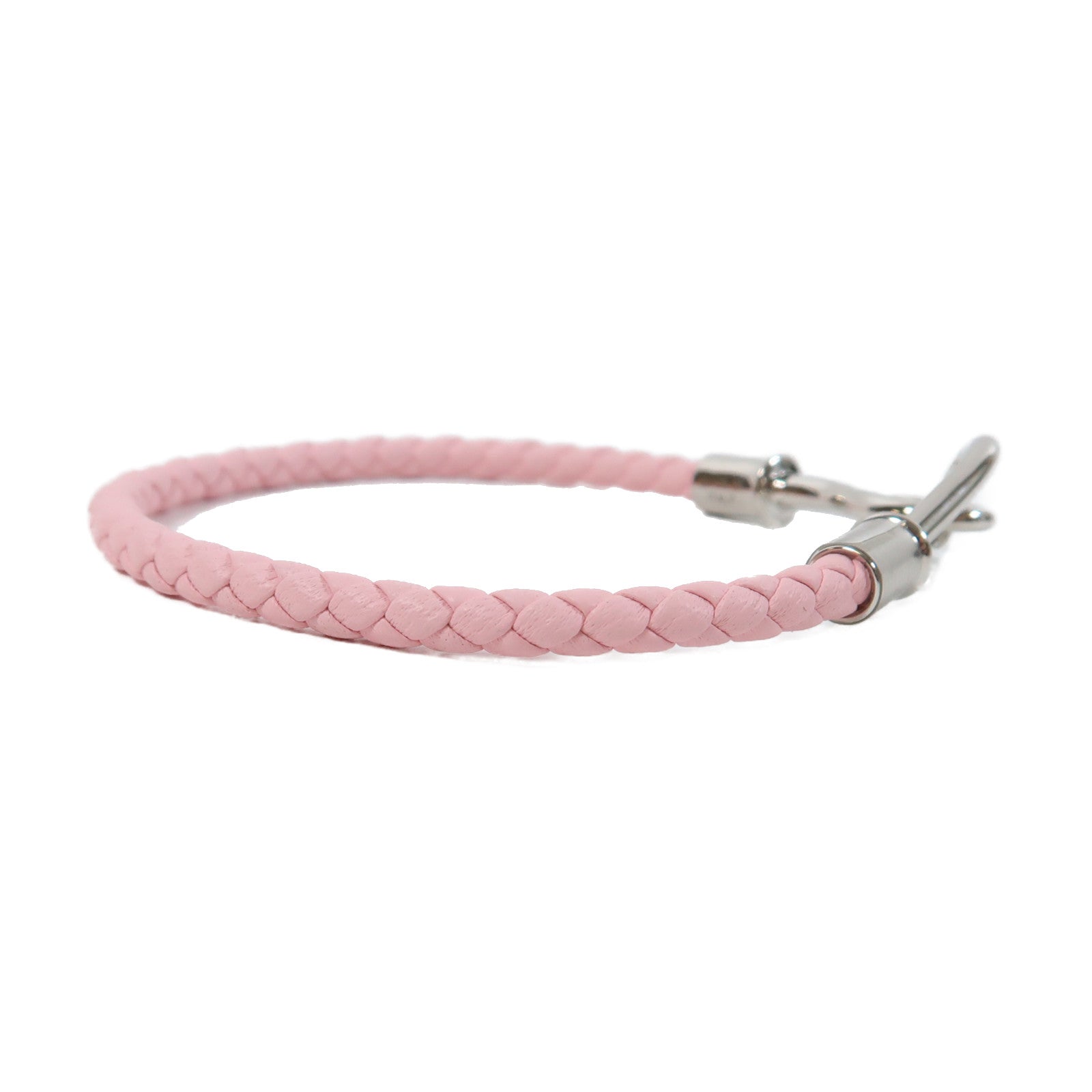 HERMES 皮革Jumbo H Bracelet銀扣手鐲櫻花粉色