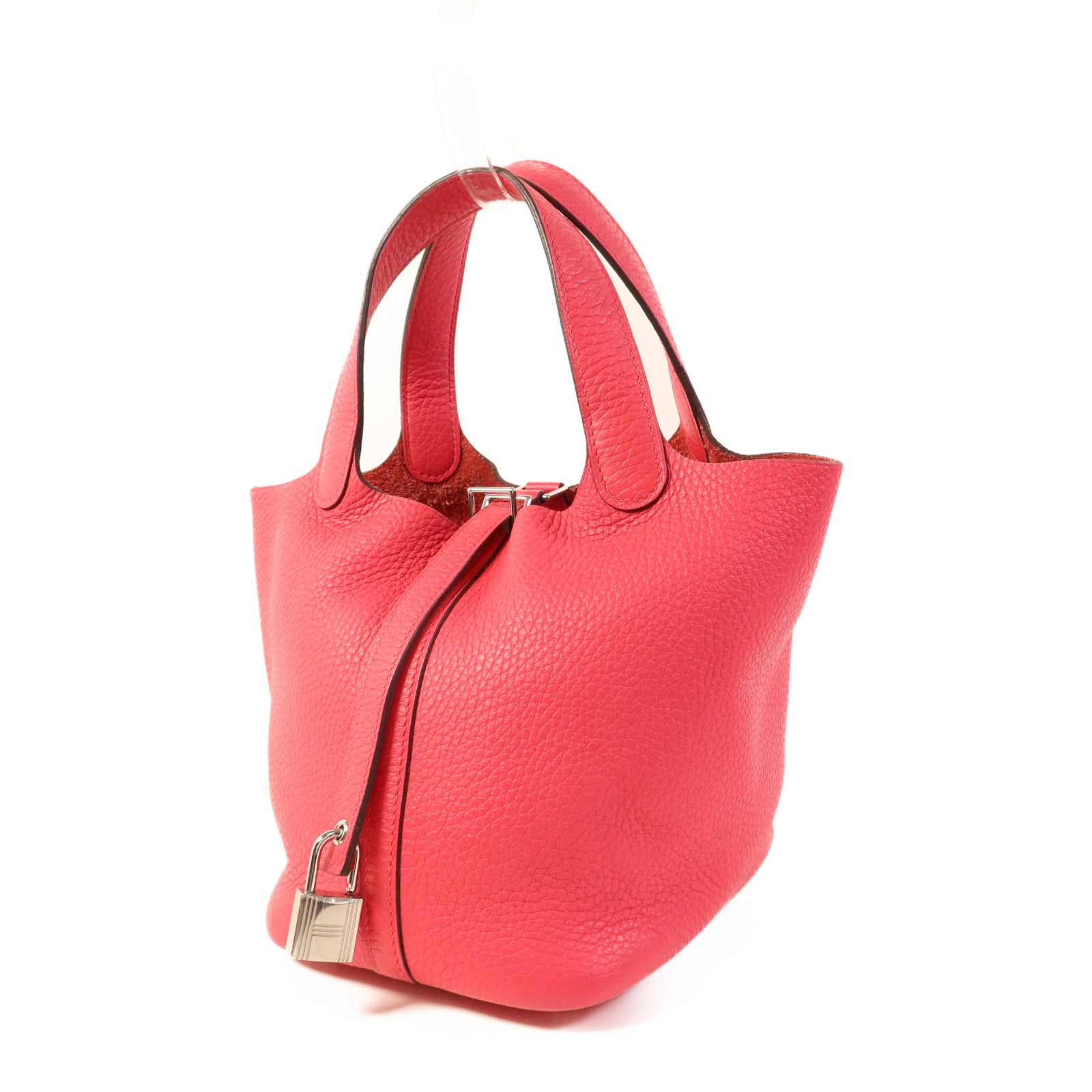 HERMES Clemence皮革Picotin PM銀扣手挽袋Rose Mexico