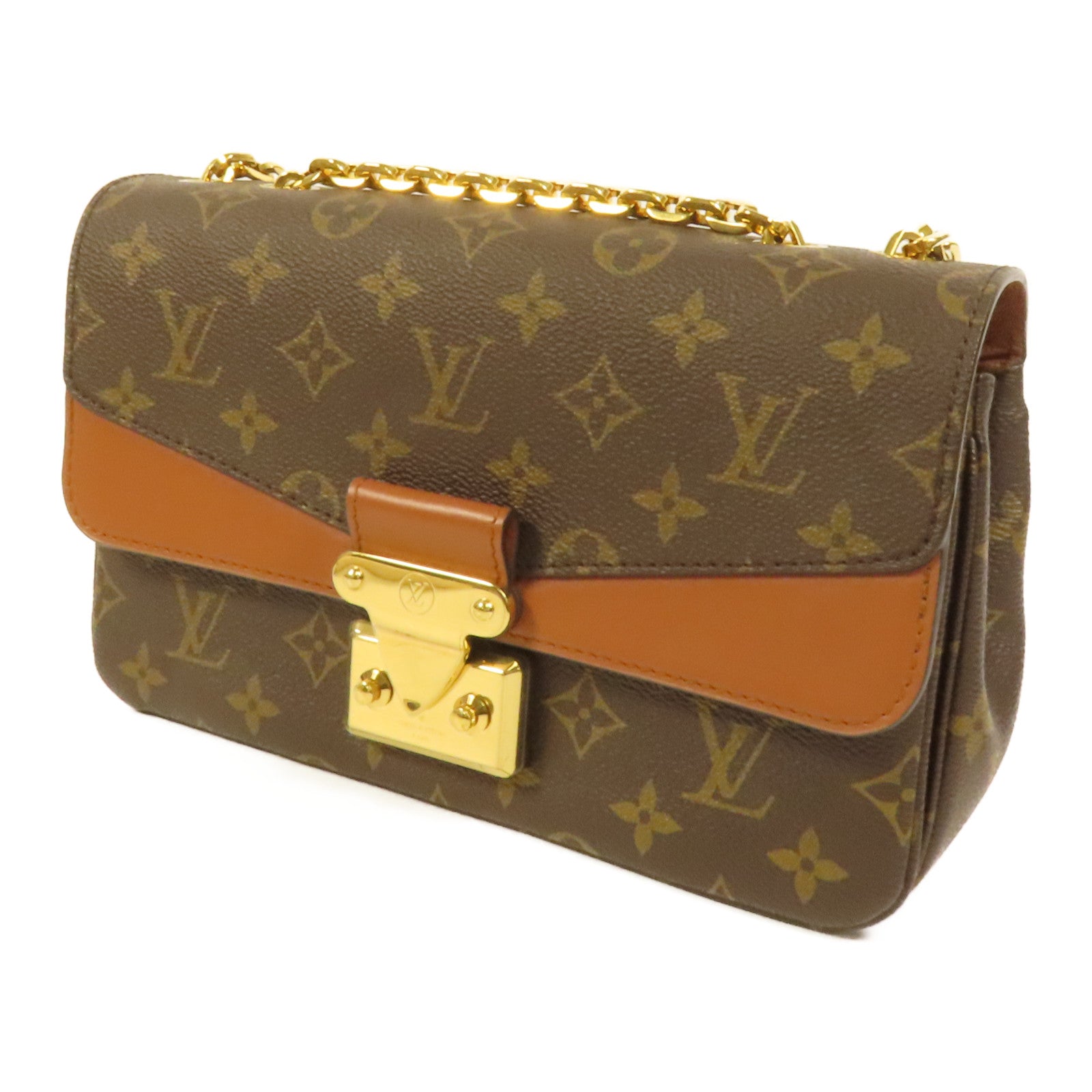 LOUIS VUITTON Monogram Marceau金扣鏈帶肩背袋棕色