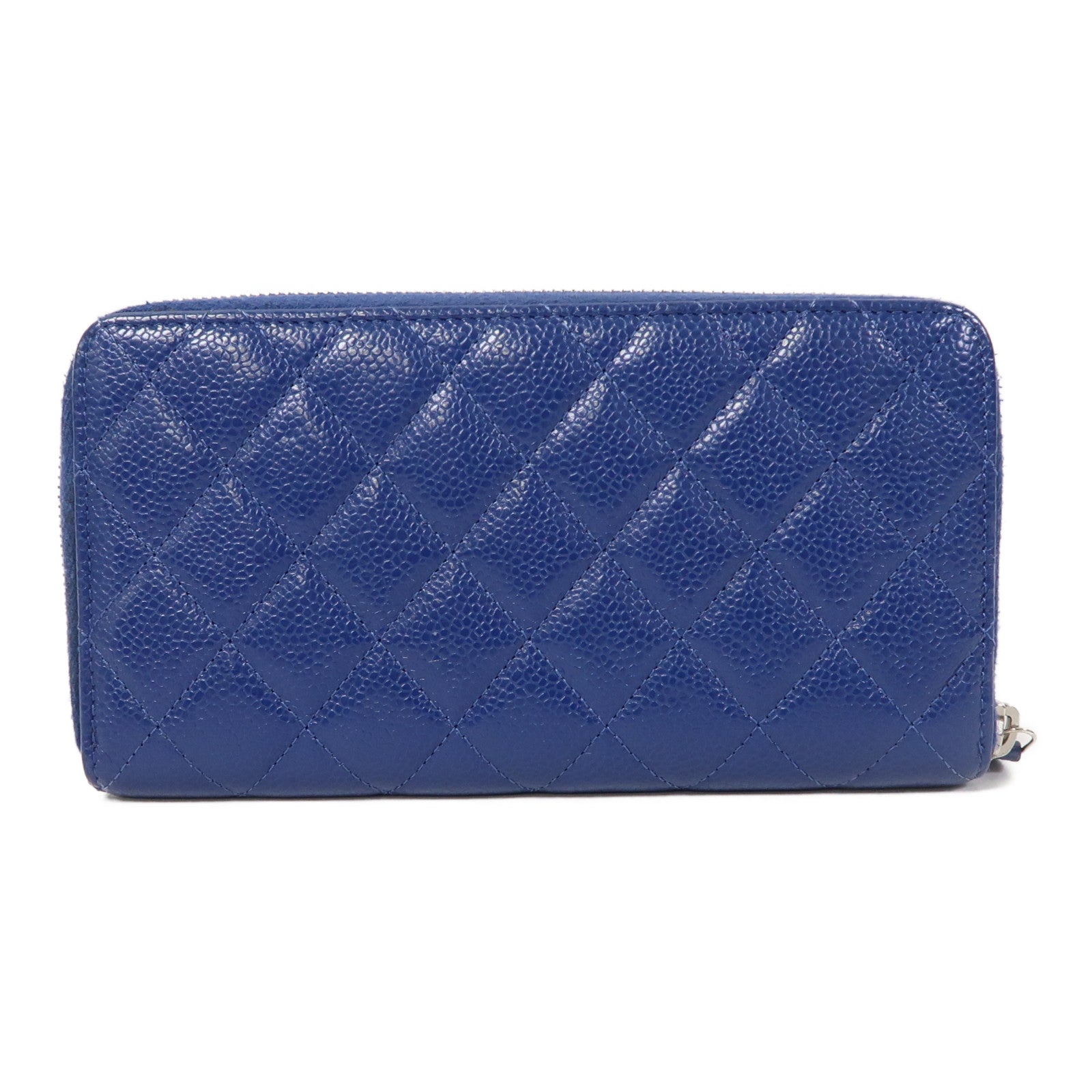 CHANEL 菱格牛皮皮革Long Wallet金扣長錢包藍色