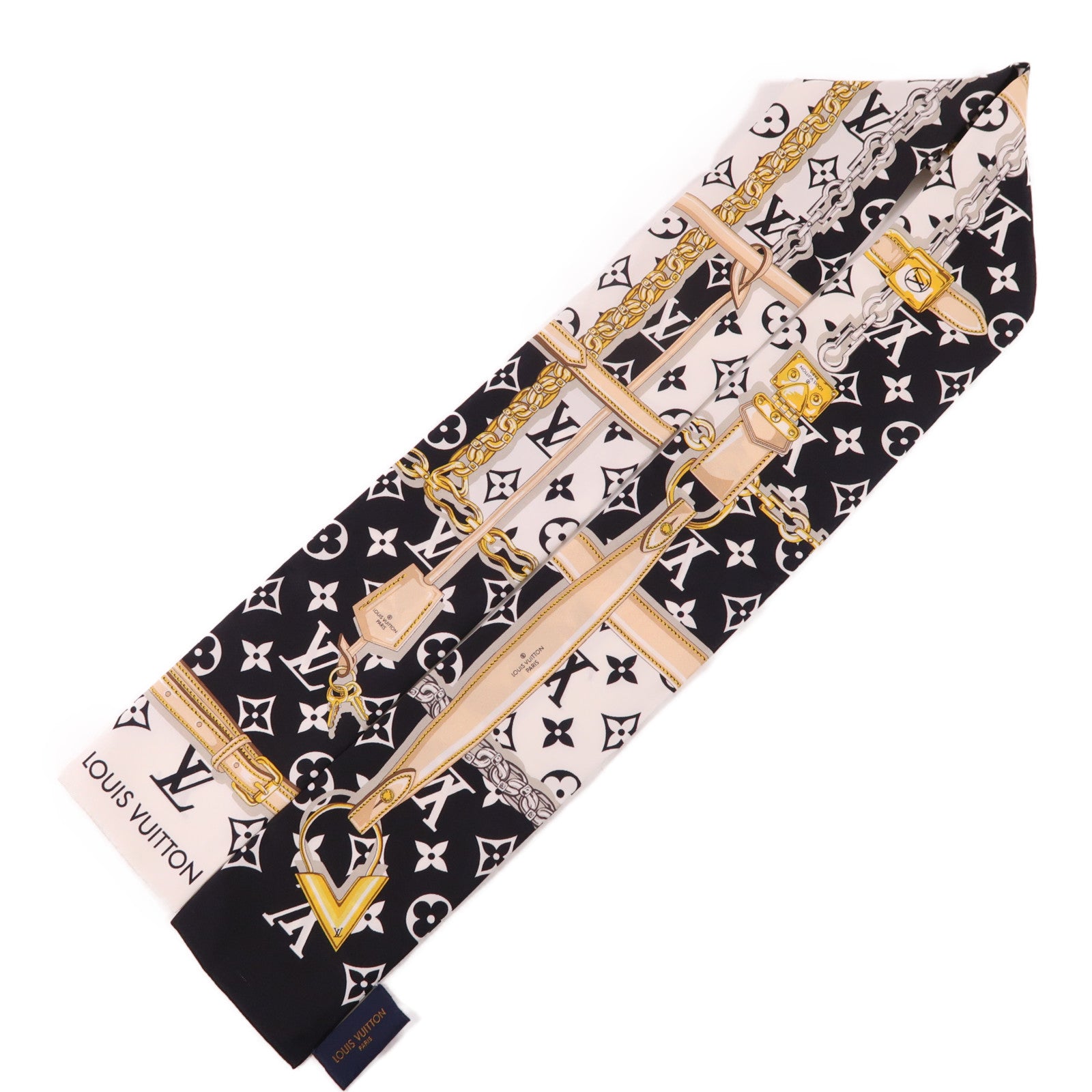 LOUIS VUITTON Scarf Scarves Silk Black White