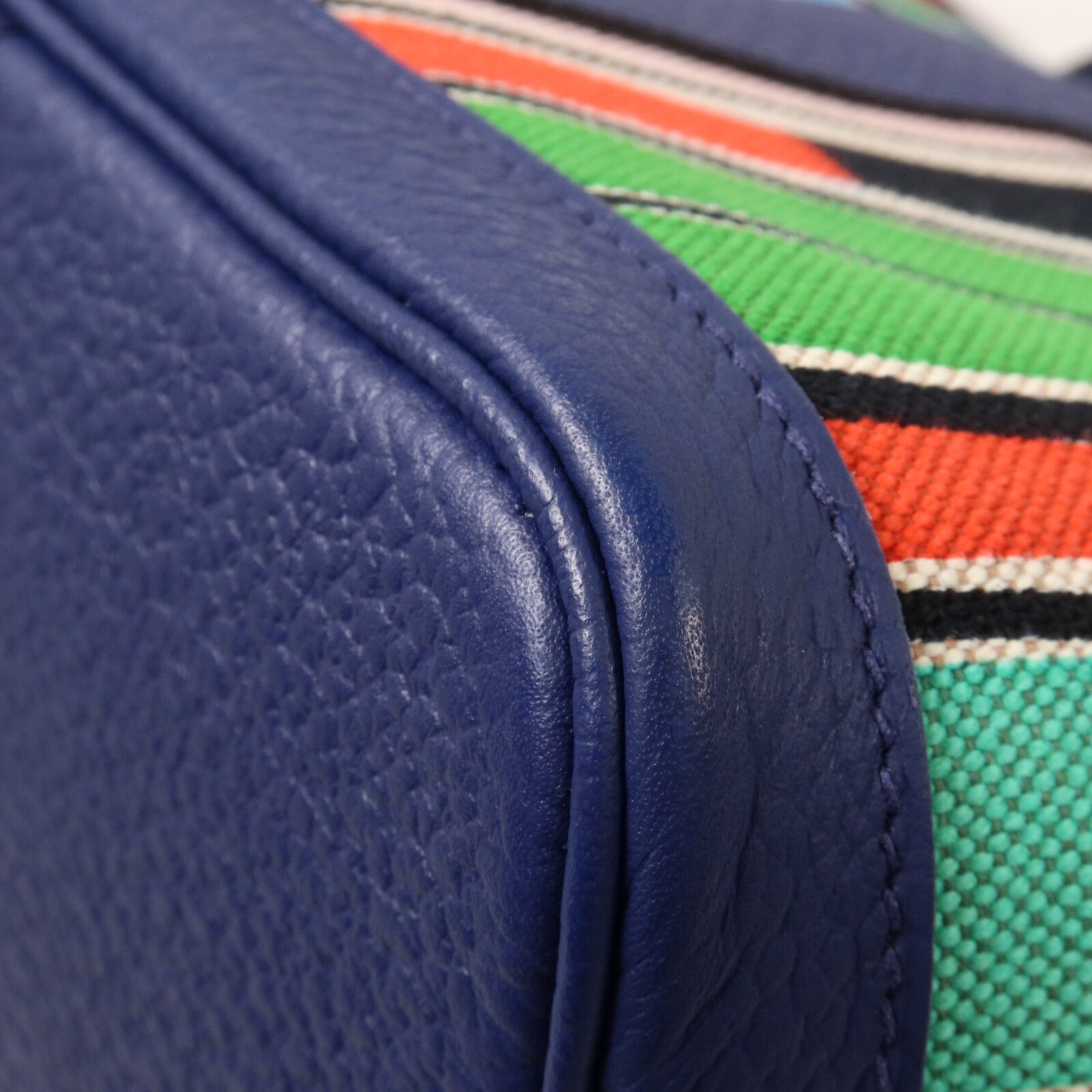HERMES 帆布/Negonda皮革Garden Party Pocket手挽袋Bleu Electrique