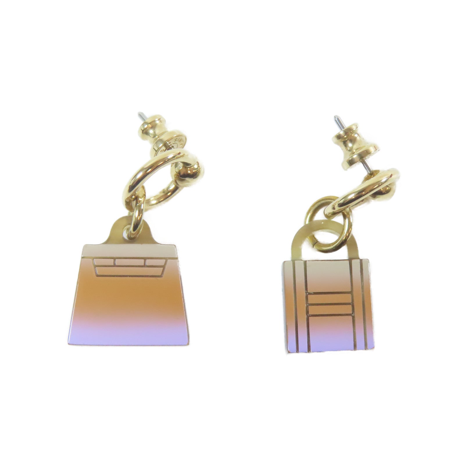 HERMES 水牛角/金屬Amulet Maroquinier Earrings金扣耳環粉紅色/紅色/金色
