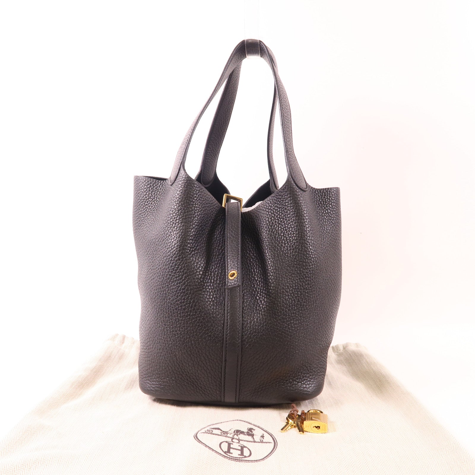 HERMES Clemence皮革Picotin MM金扣手挽袋89 Noir