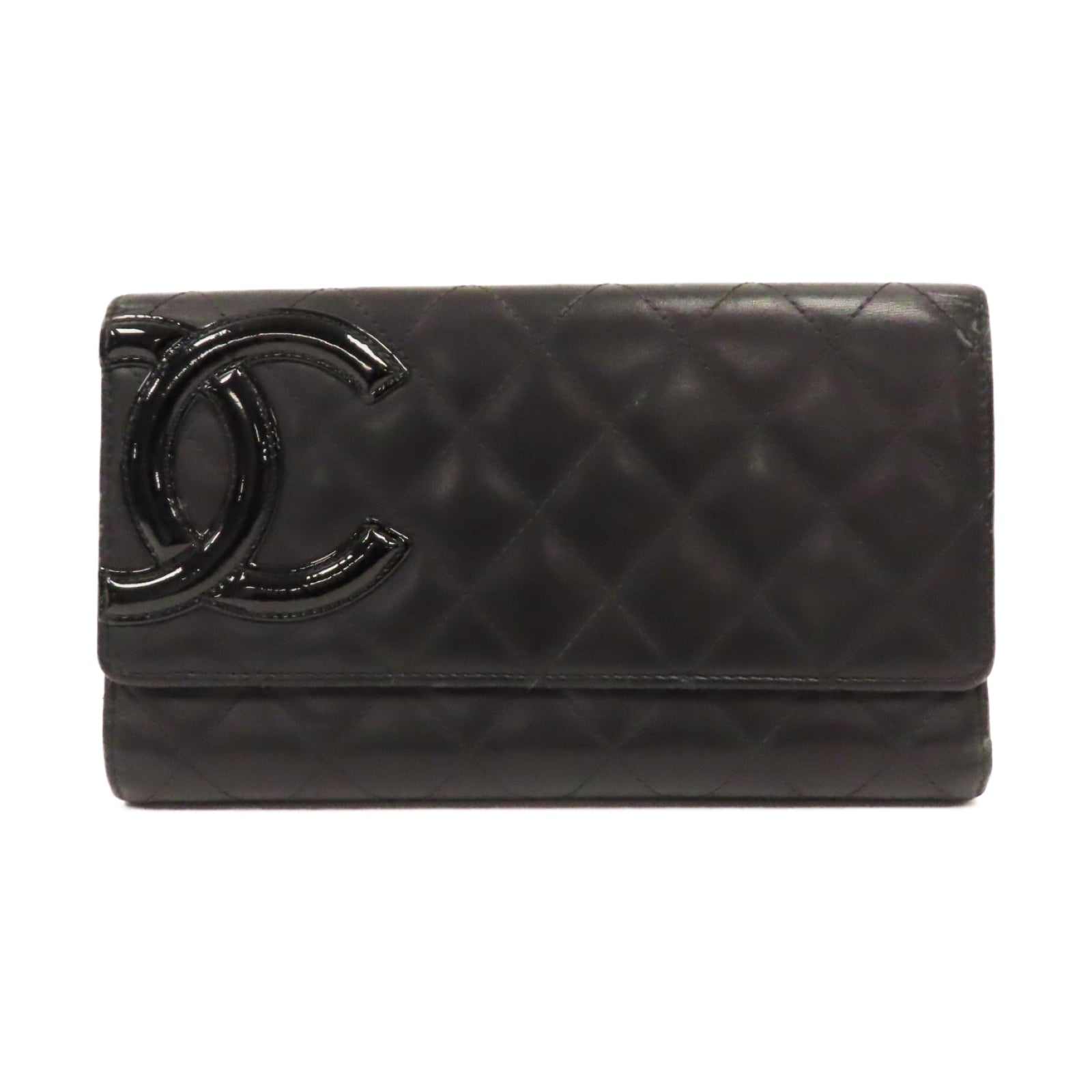 CHANEL 【激減優惠】菱格牛皮皮革Combon Long Wallet銀扣長錢包黑色