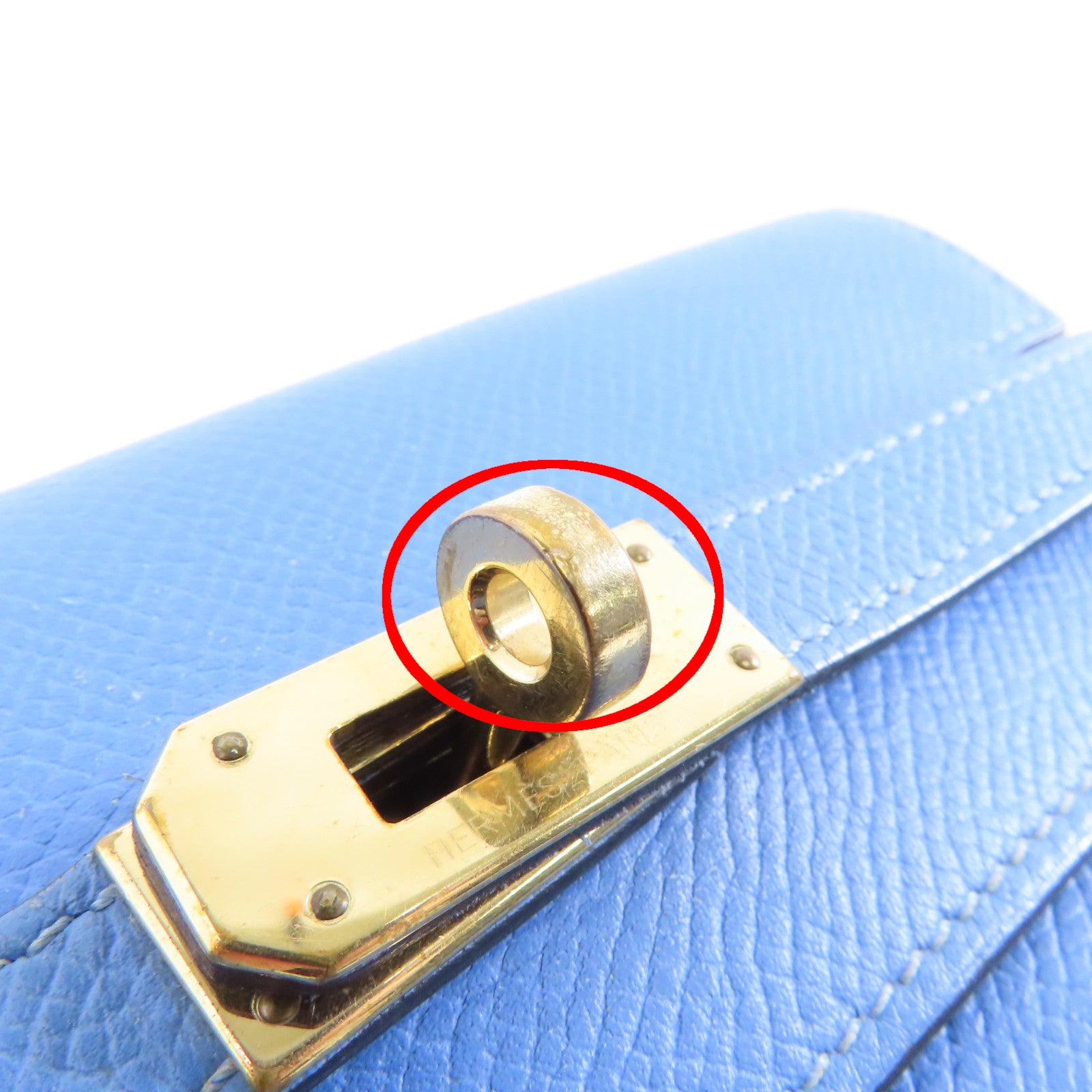 HERMES 【激減優惠】Epsom皮革Kelly Compact Wallet金扣錢包Blue Paradis/藍色