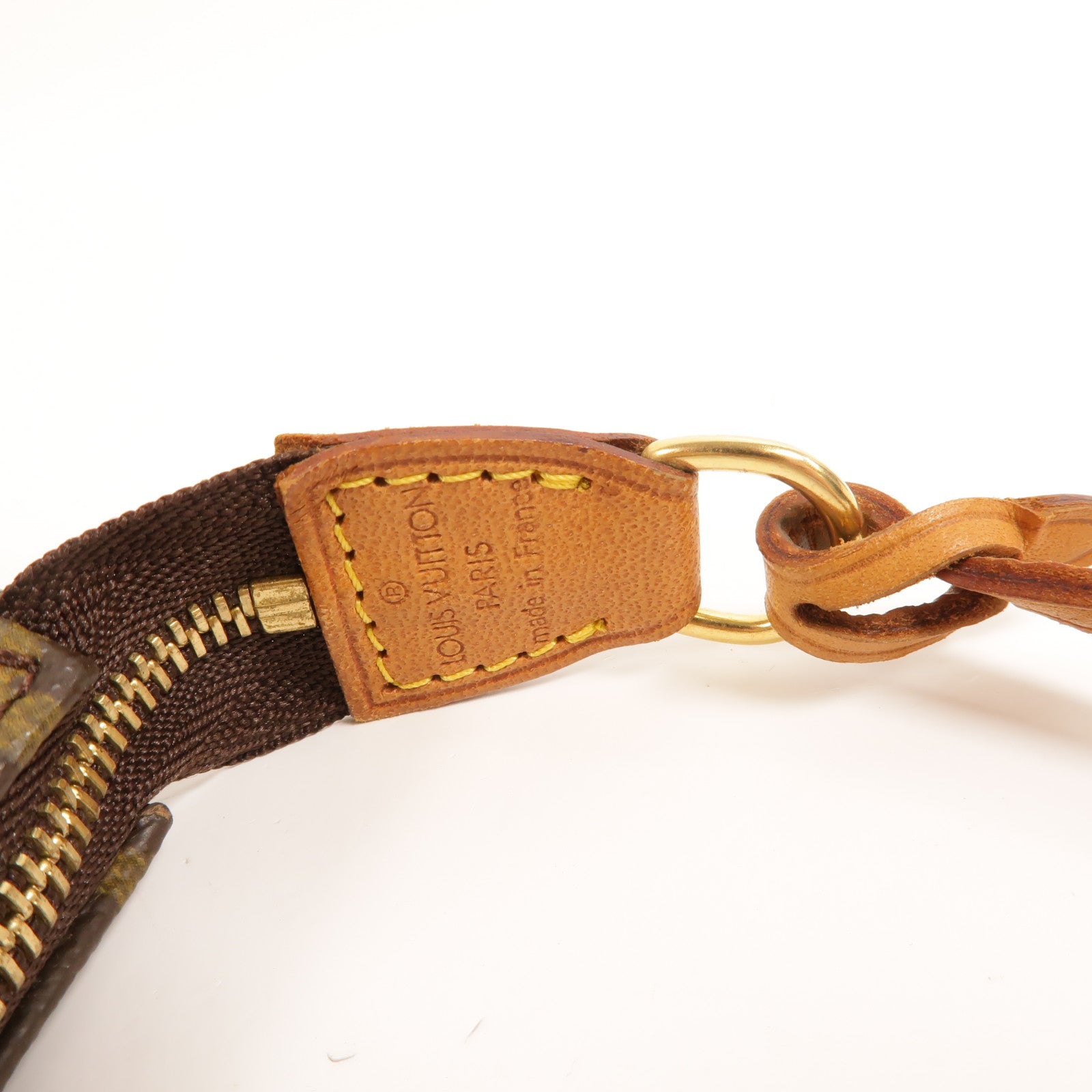 LOUIS VUITTON Monogram Pochette Accessoires金扣手挽袋棕色