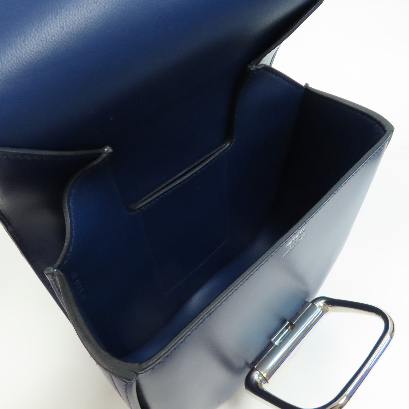 HERMES 【激減優惠】Tadelakt皮革Della Cavalleria Mini銀扣肩背袋Bleu Saphir/藍色