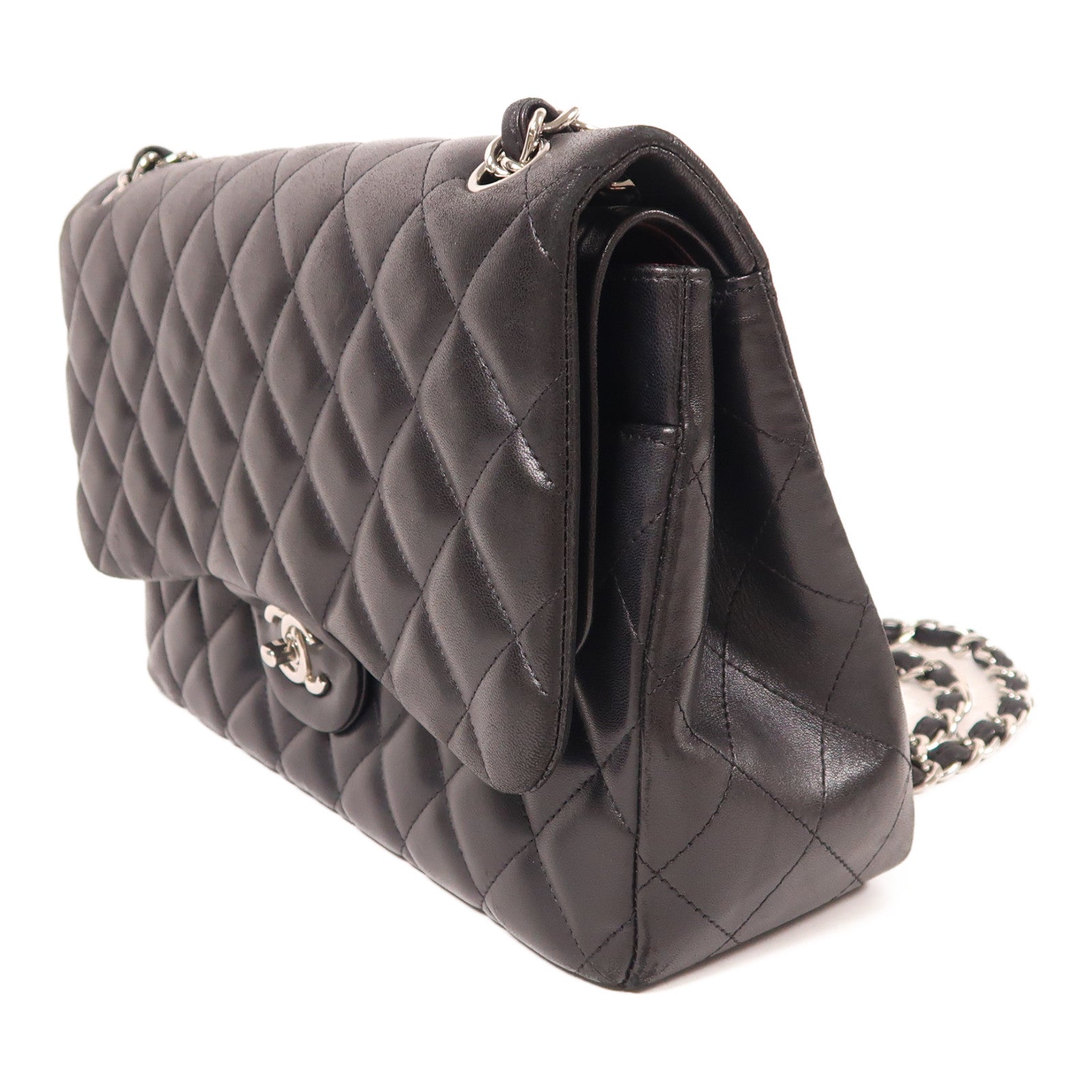 CHANEL CC SHW Large Classic Chain Shoulder Bag Lambskin Leather Black