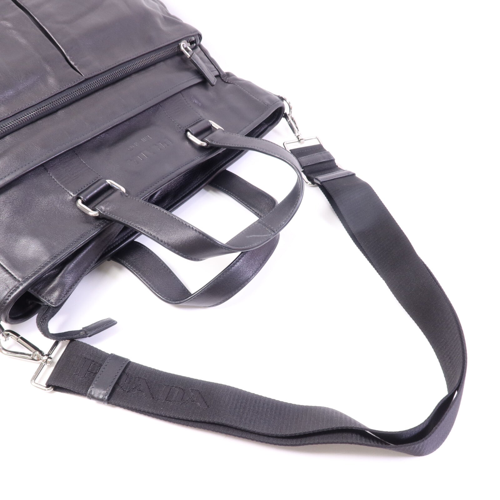 PRADA 牛皮皮革Vintage Handbag銀扣手挽肩背兩用袋