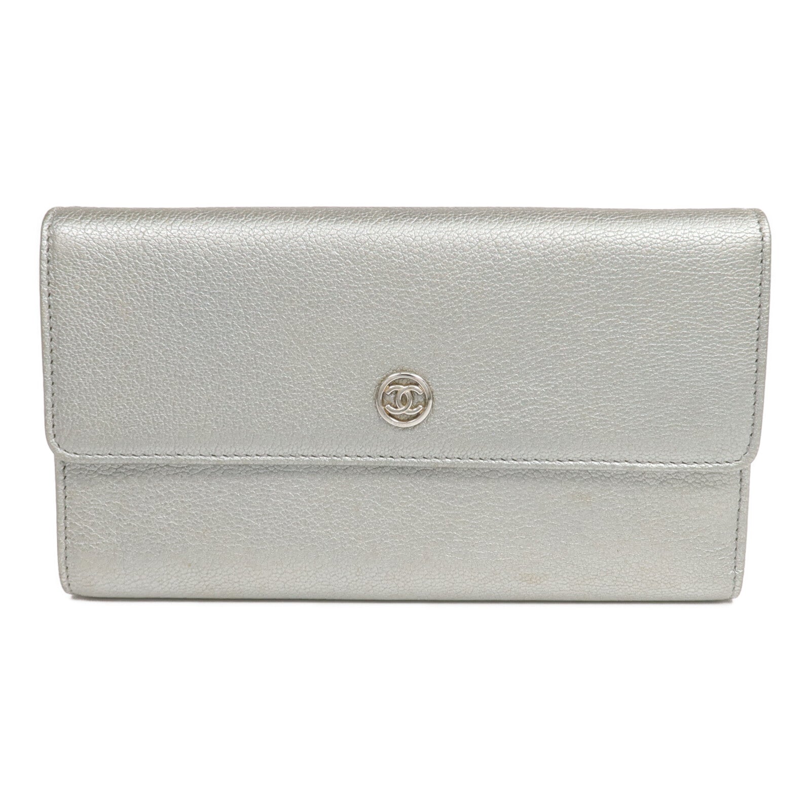 CHANEL 牛皮皮革Long Wallet銀扣長錢包