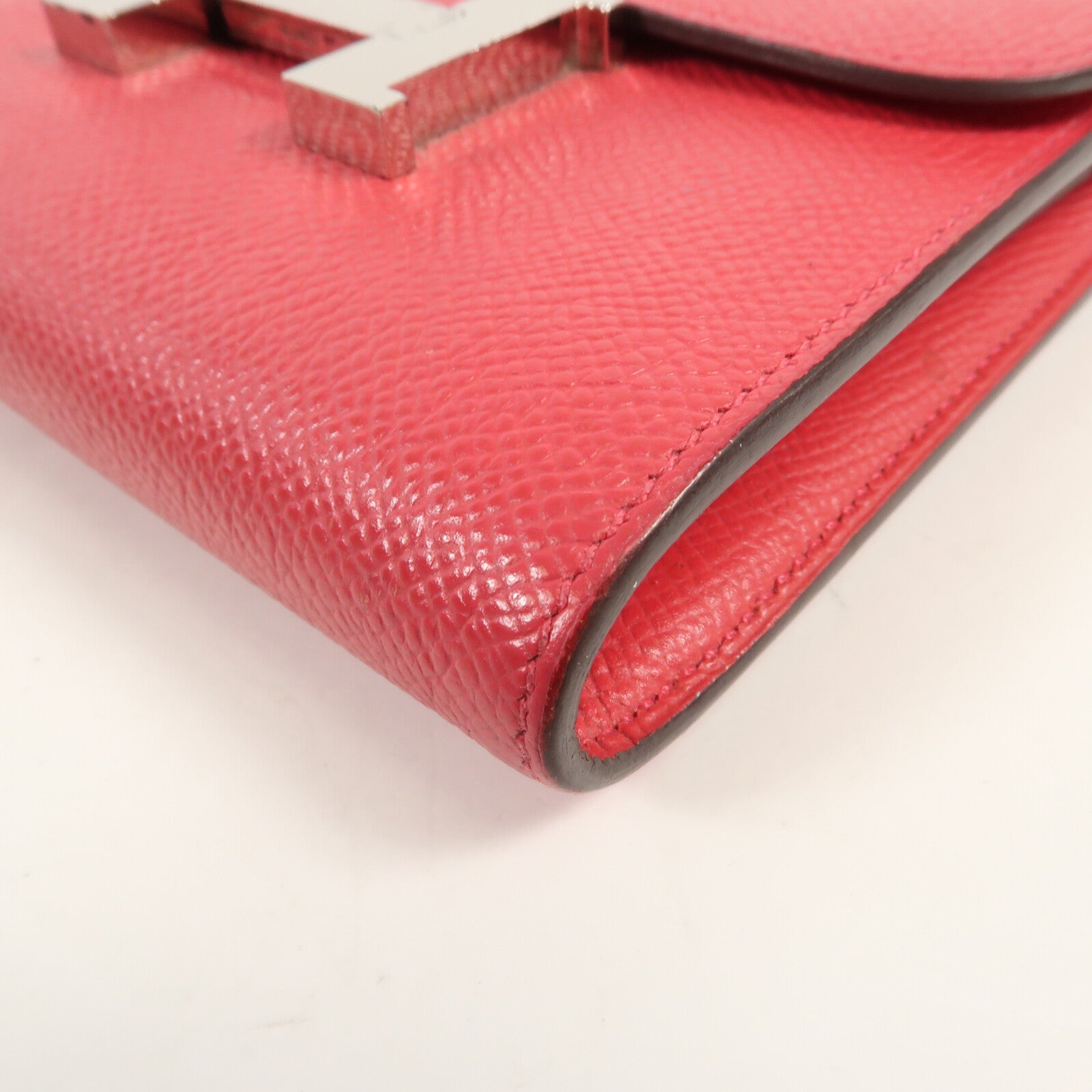 HERMES Epsom皮革Constance Short Wallet銀扣錢包Red