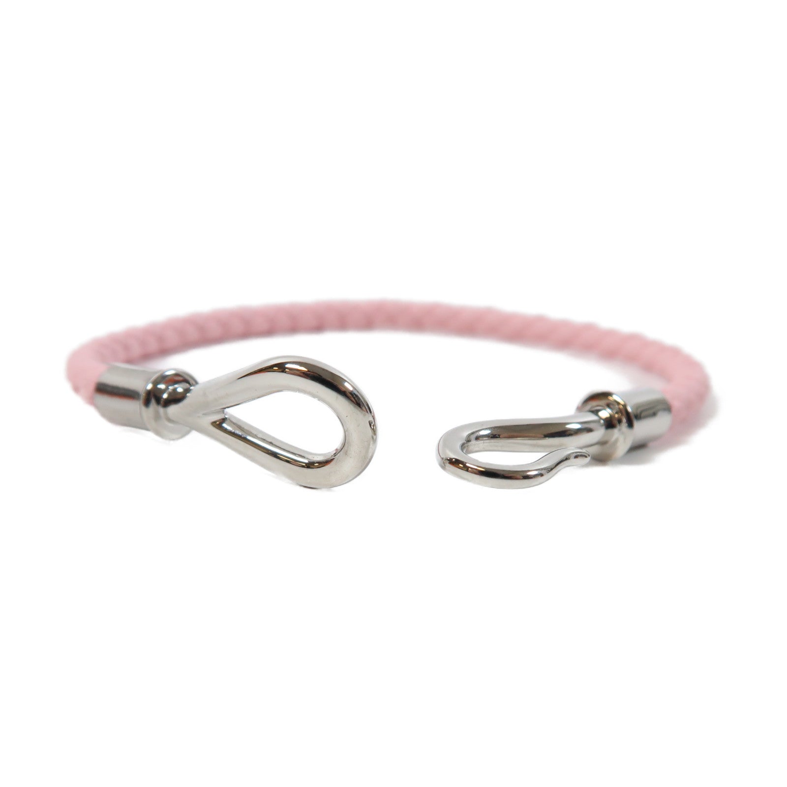 HERMES 皮革Jumbo H Bracelet銀扣手鐲櫻花粉色