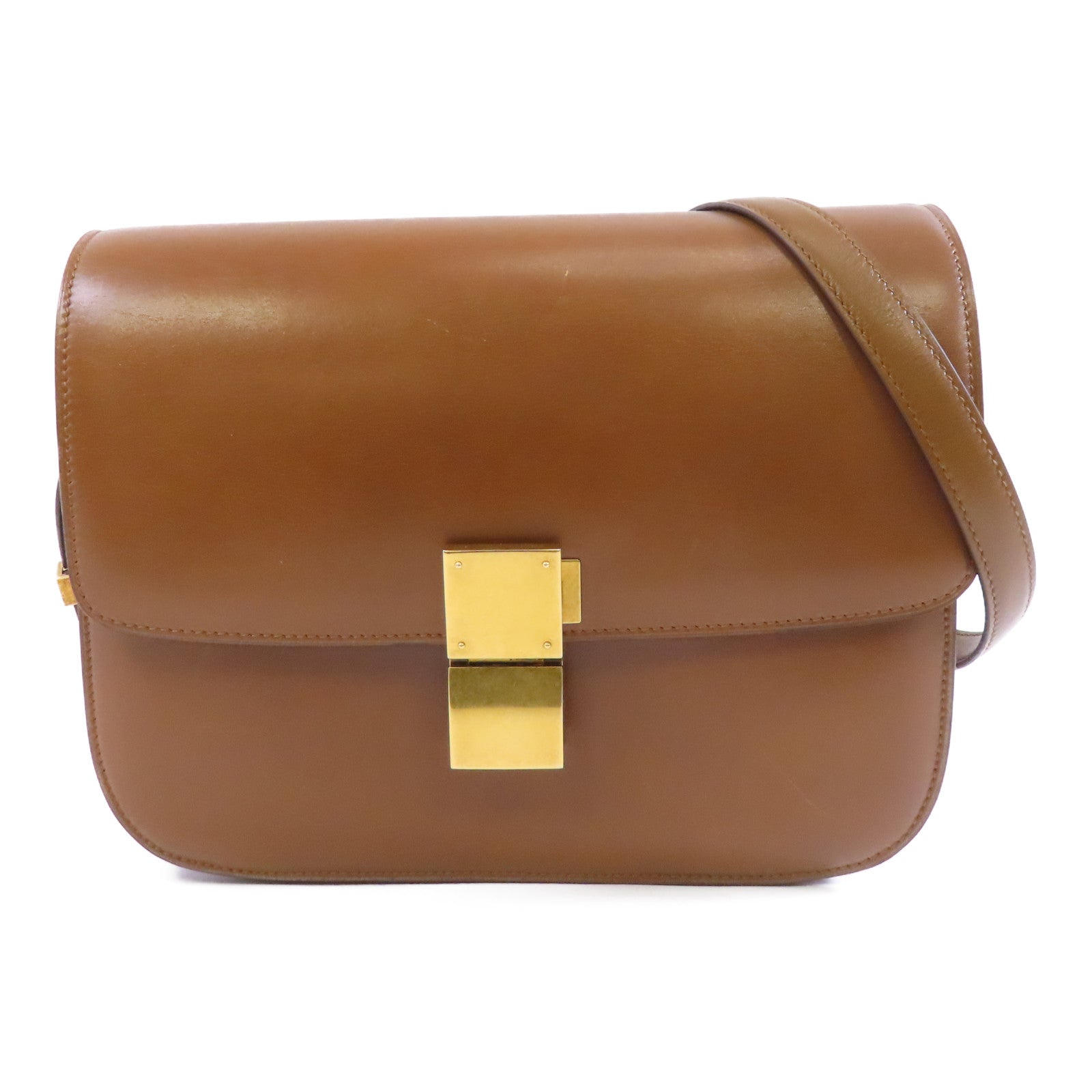 CELINE 牛皮皮革Classic Box金扣肩背袋啡色