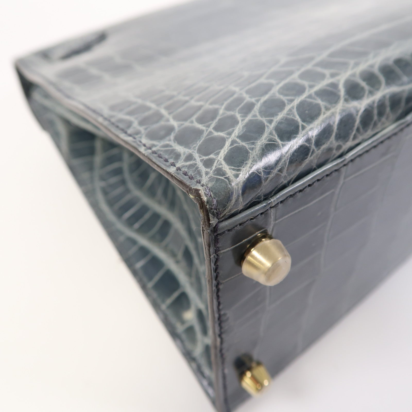 HERMES 鱷魚皮革Kelly 28金扣手挽肩背兩用袋風暴藍色