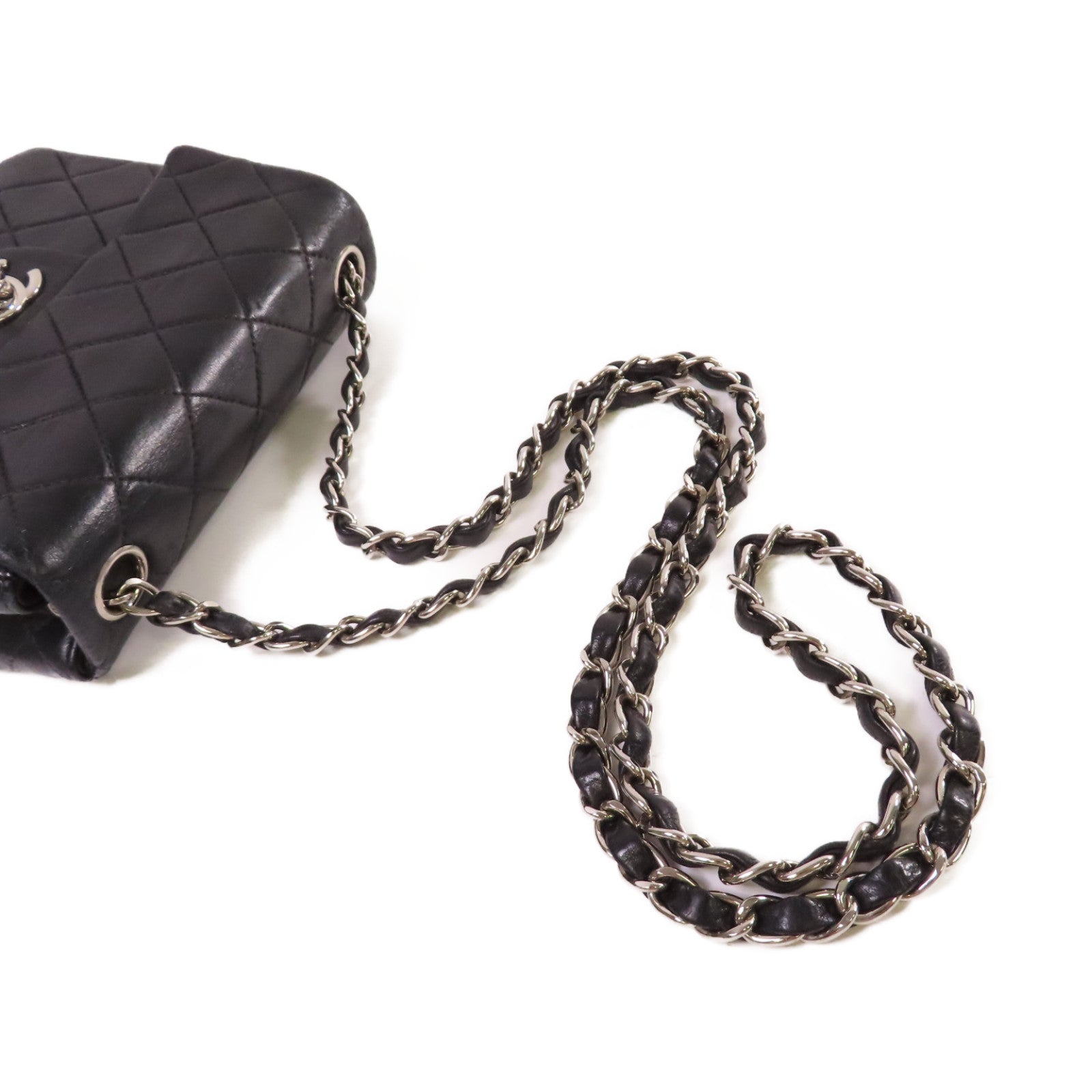 CHANEL 【激減優惠】菱格羊皮皮革Classic Flap 17cm Chain Shoulder Bag銀扣鏈帶肩背袋黑色