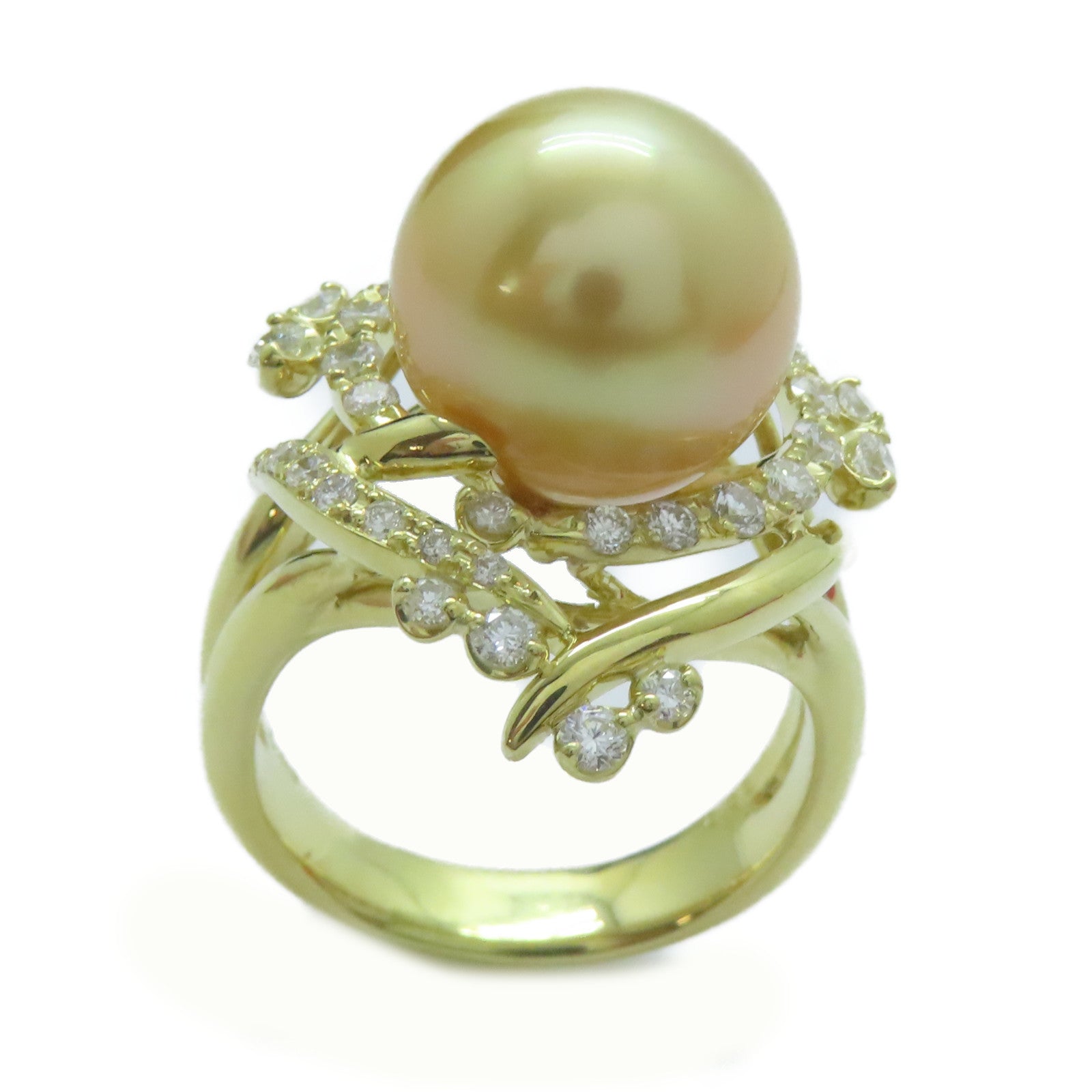 JEWELRY 18K黃金Pearl Ring珍珠13.1mm/0.88ct鑽石戒指US#8.75