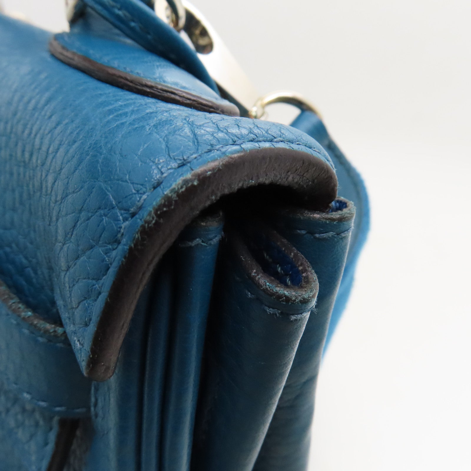 HERMES Clemence Leather Kelly32 Silver Buckle Handle Shoulder Backpack Bleu de Galice/Dark Blue
