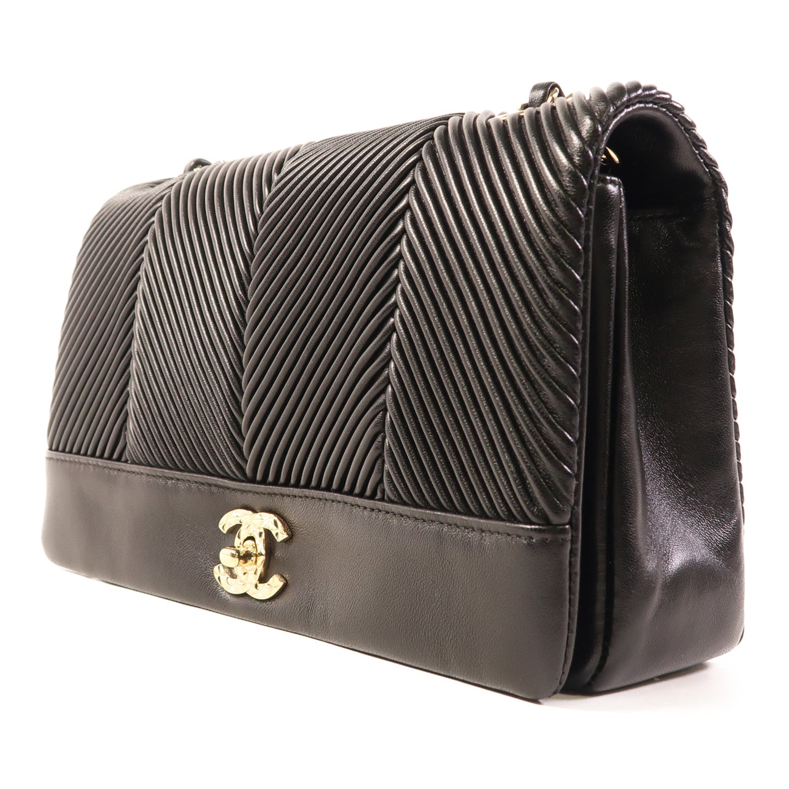 CHANEL 牛皮皮革Shoulder Bag金扣鏈帶肩背袋