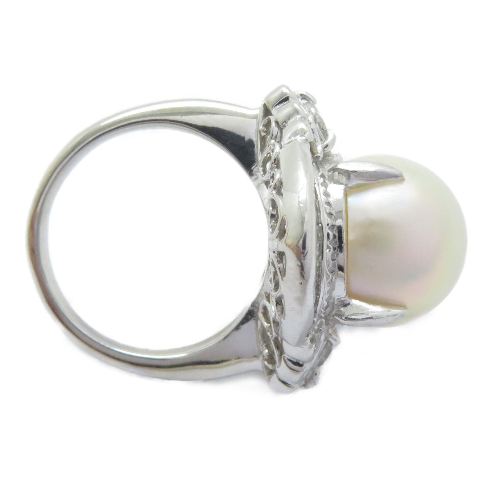 JEWELRY PT900鉑金Pearl Ring珍珠12.0mm/1.01ct鑚石戒指US#4.75
