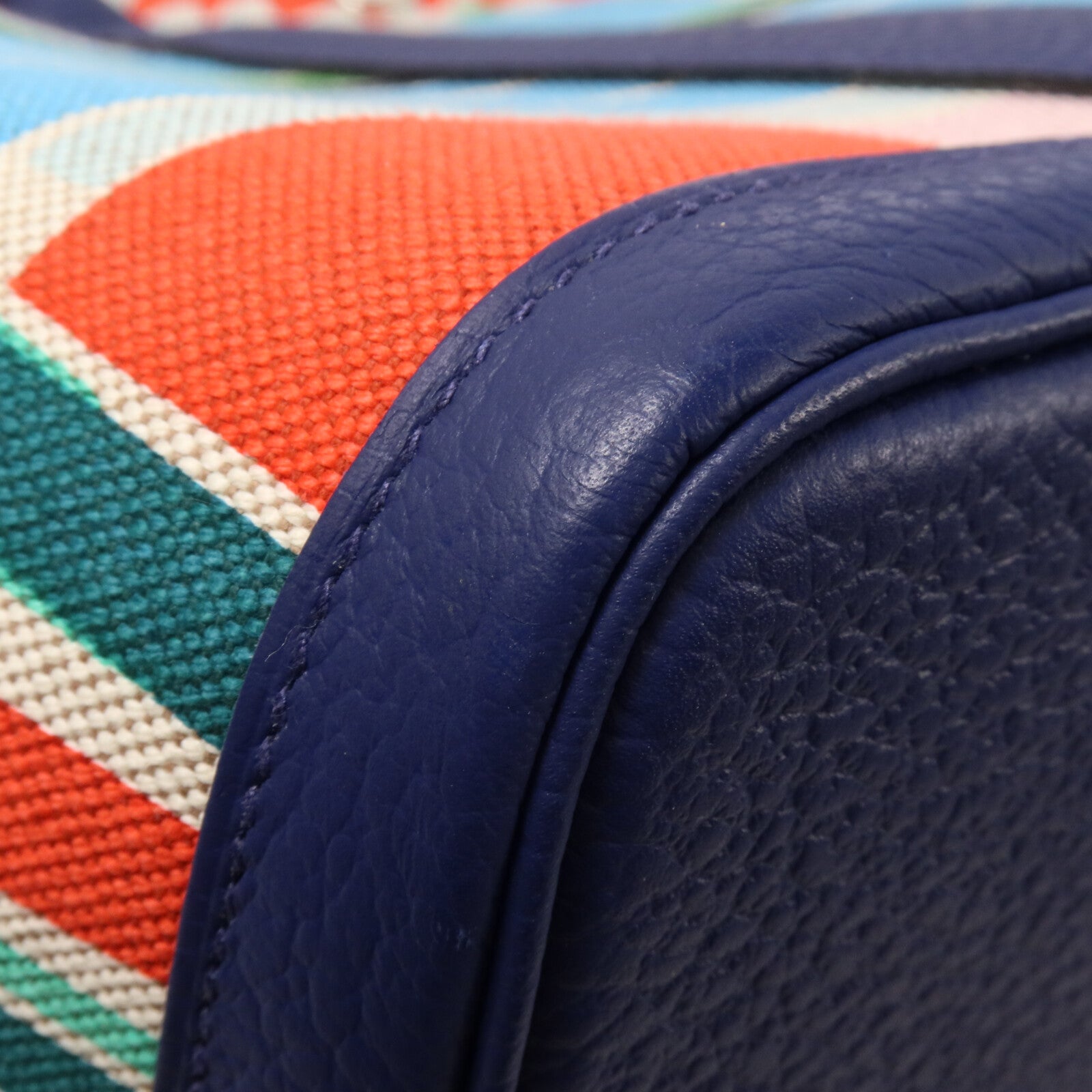 HERMES 帆布/Negonda皮革Garden Party Pocket手挽袋Bleu Electrique