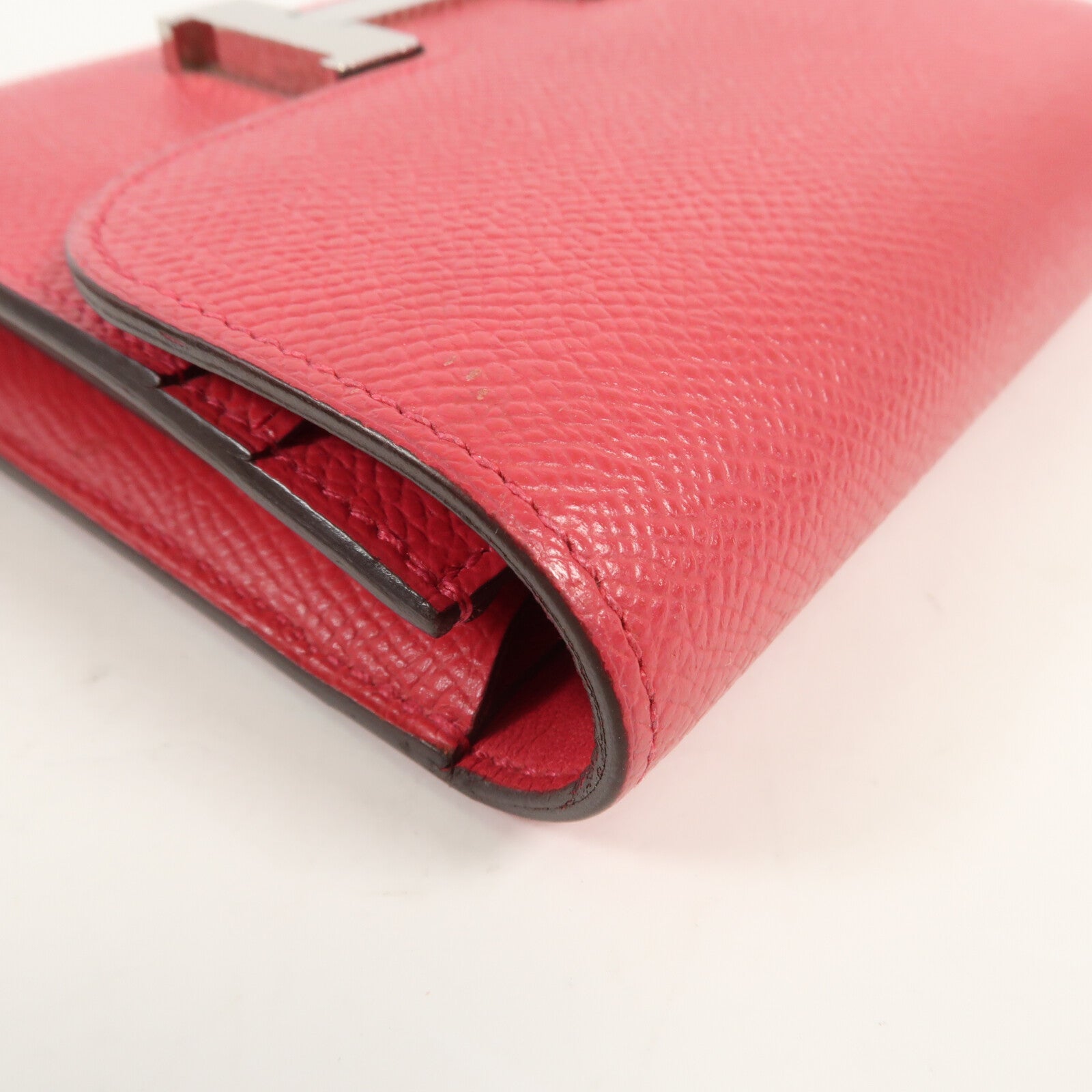 HERMES Epsom皮革Constance Short Wallet銀扣錢包Red