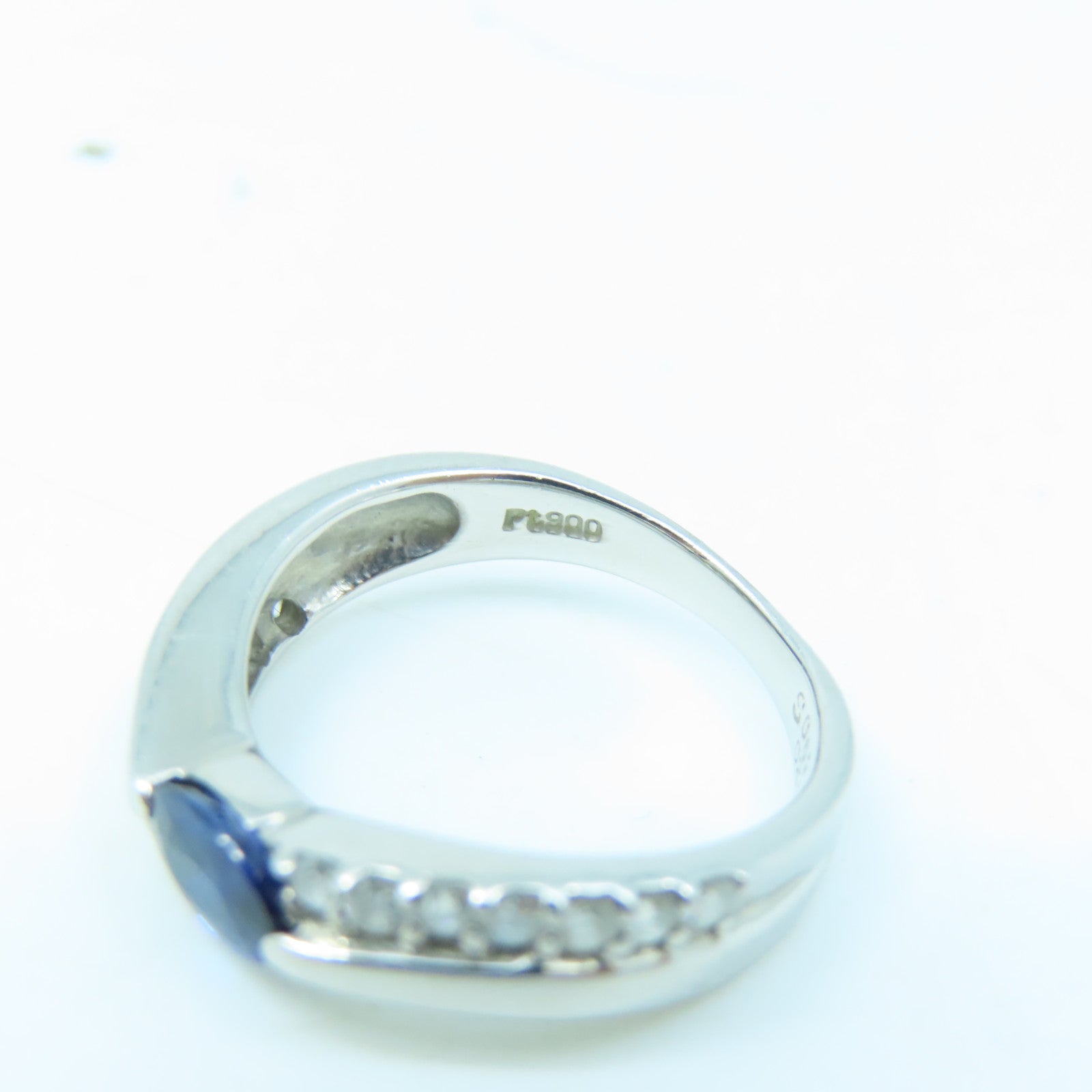 JEWELRY 【激減優惠】PT900鉑金Sapphire 5.2g藍寶石/0.29ct鑽石戒指US#4.75
