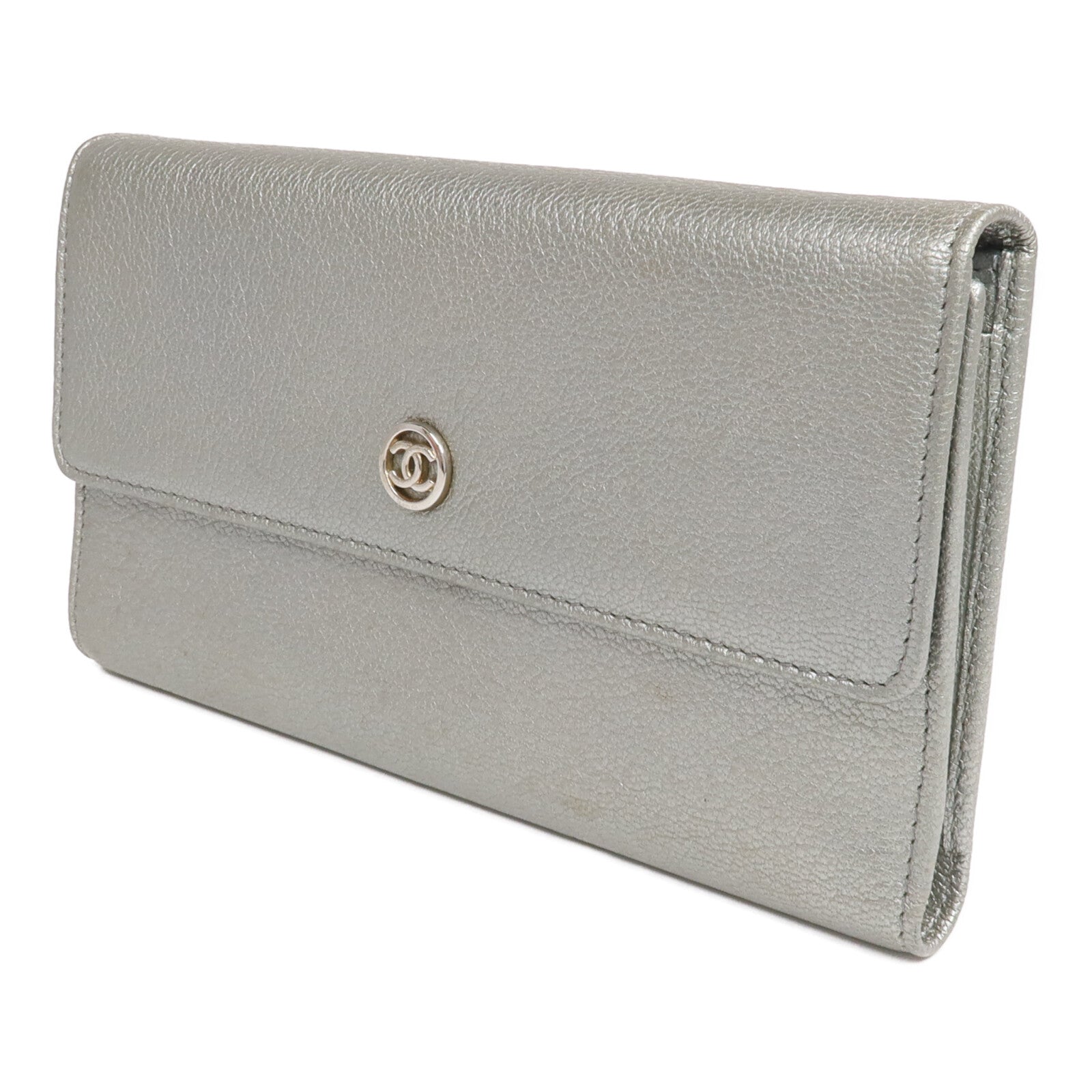 CHANEL 牛皮皮革Long Wallet銀扣長錢包