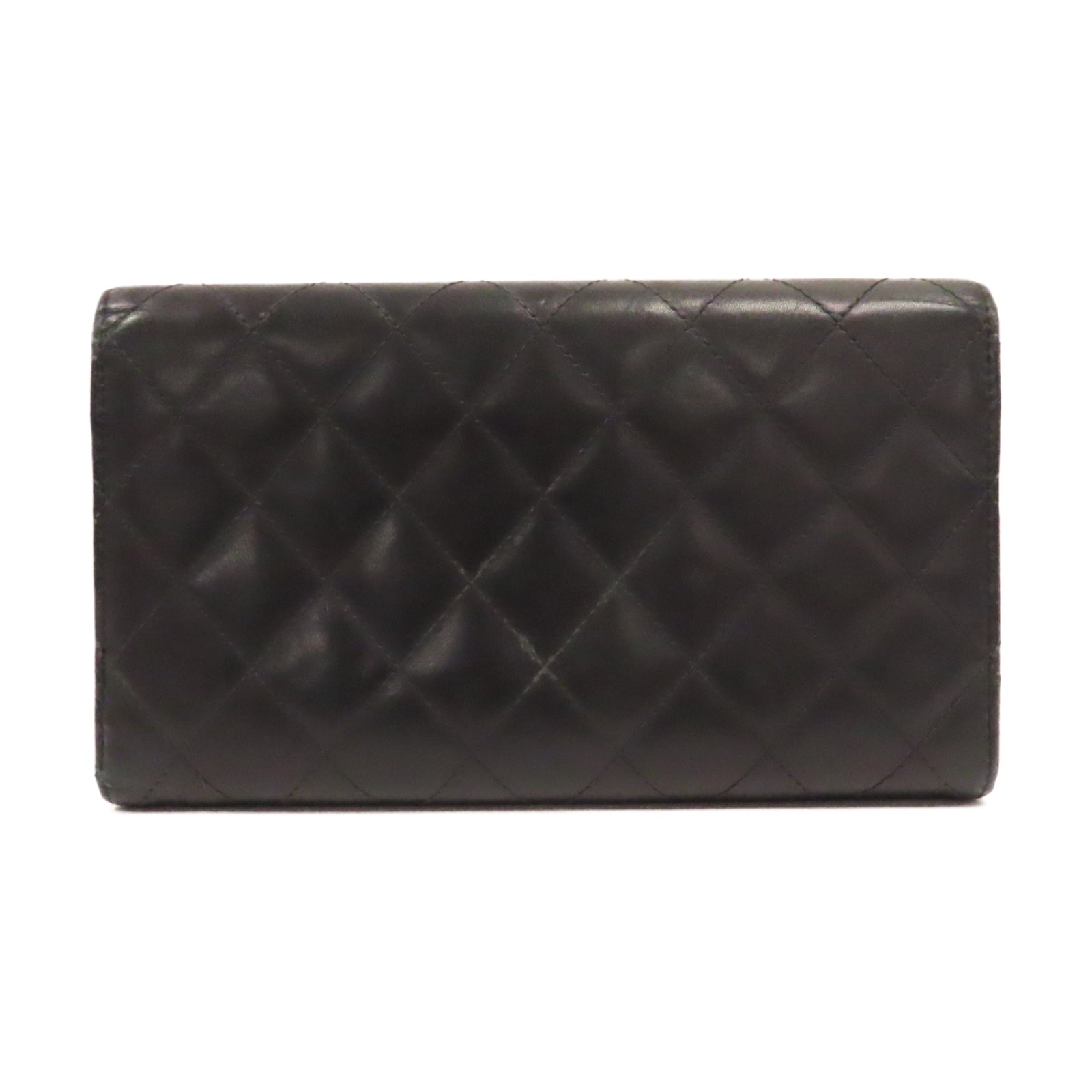 CHANEL 【激減優惠】菱格牛皮皮革Combon Long Wallet銀扣長錢包黑色