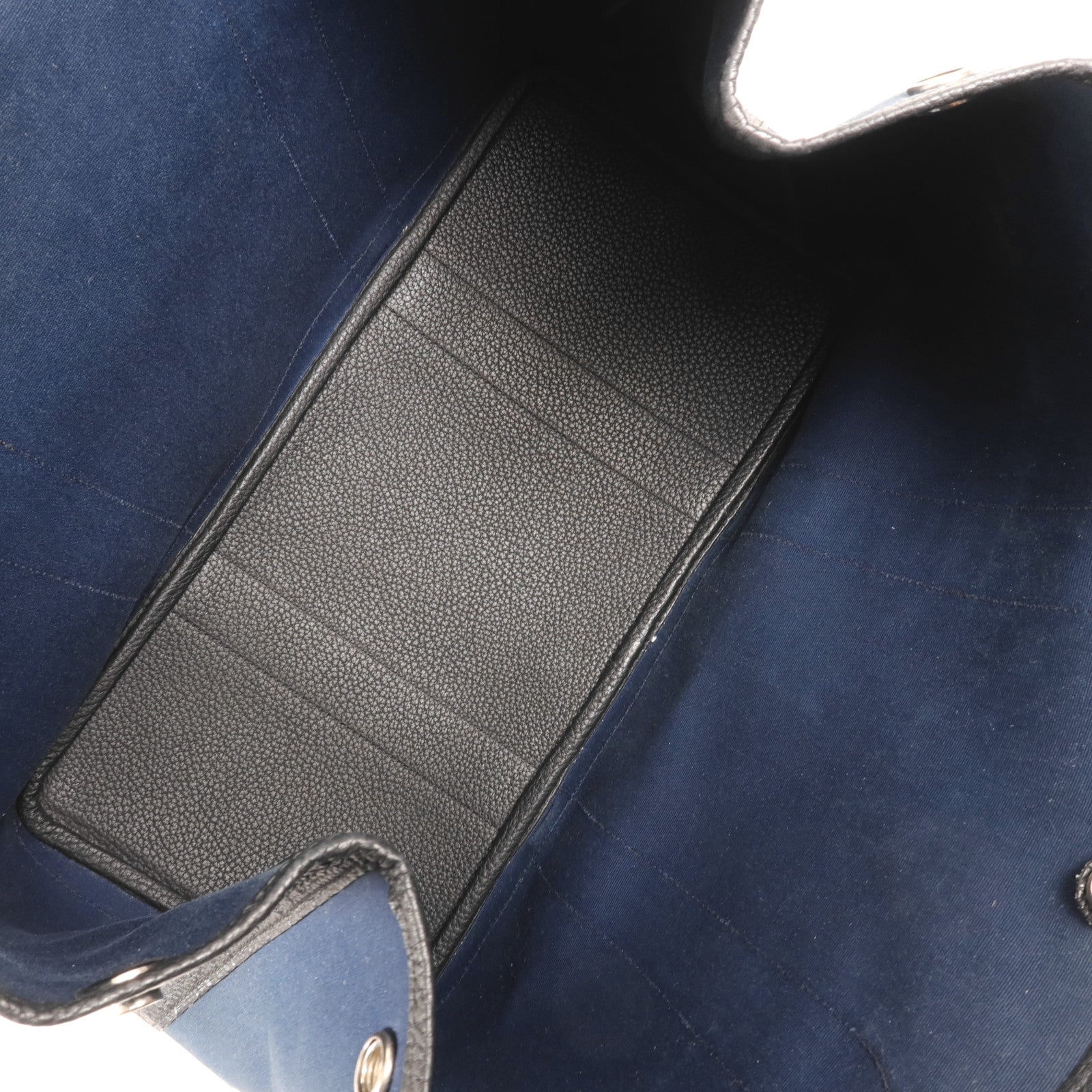 HERMES 帆布GardenParty PM銀扣手挽袋Bleu de Malte