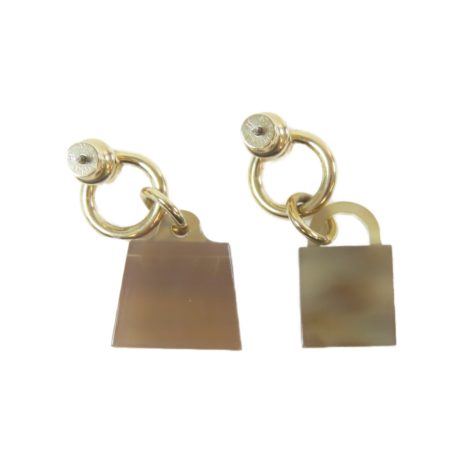 HERMES 水牛角/金屬Amulet Maroquinier Earrings金扣耳環粉紅色/紅色/金色
