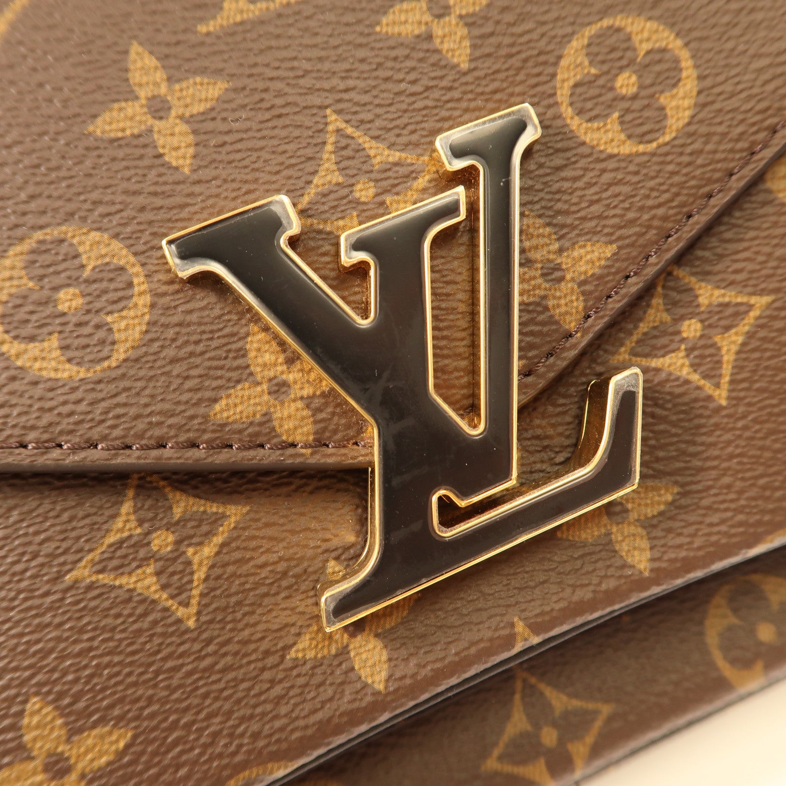 LOUIS VUITTON Monogram Passy金扣鏈帶肩背袋啡色