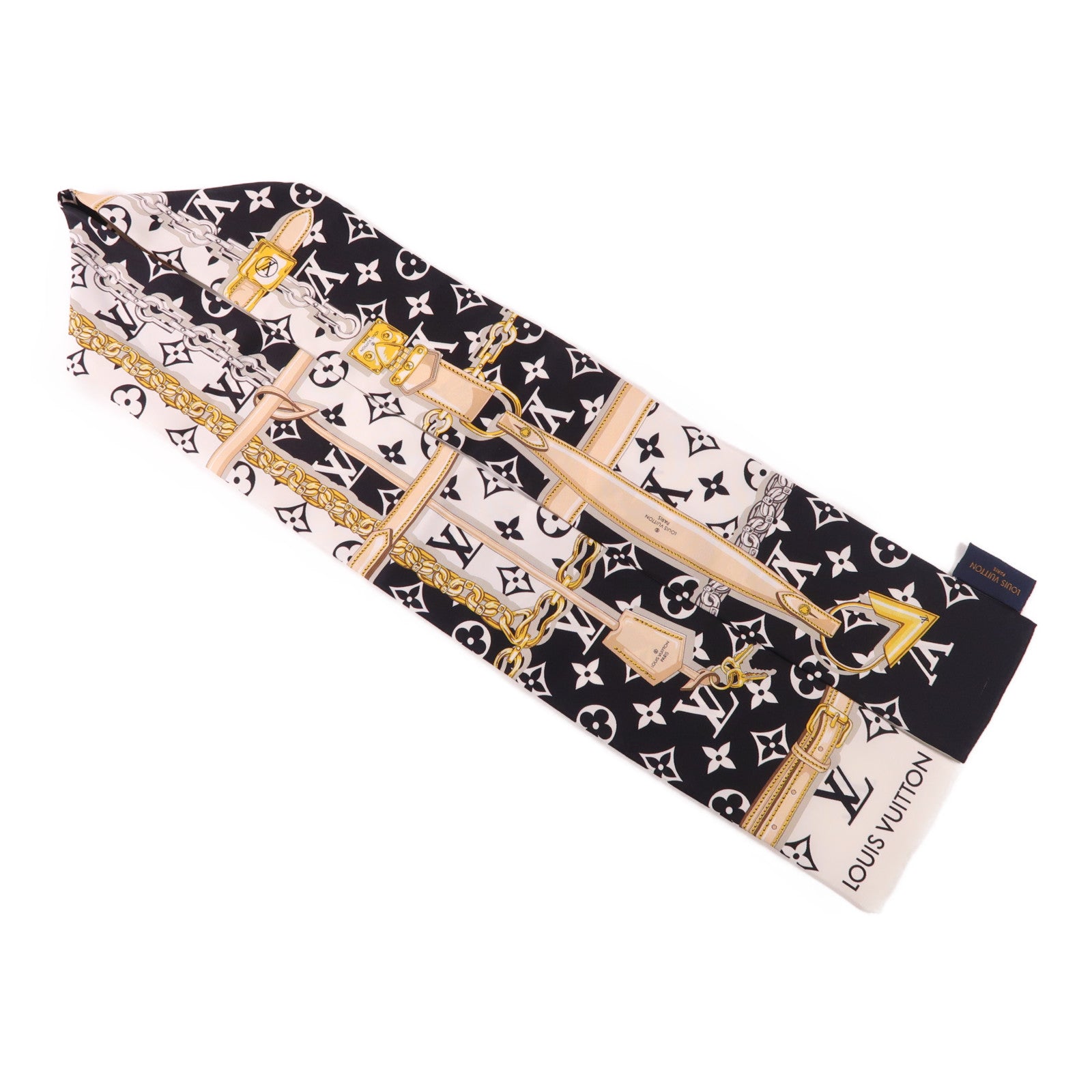 LOUIS VUITTON Scarf Scarves Silk Black White