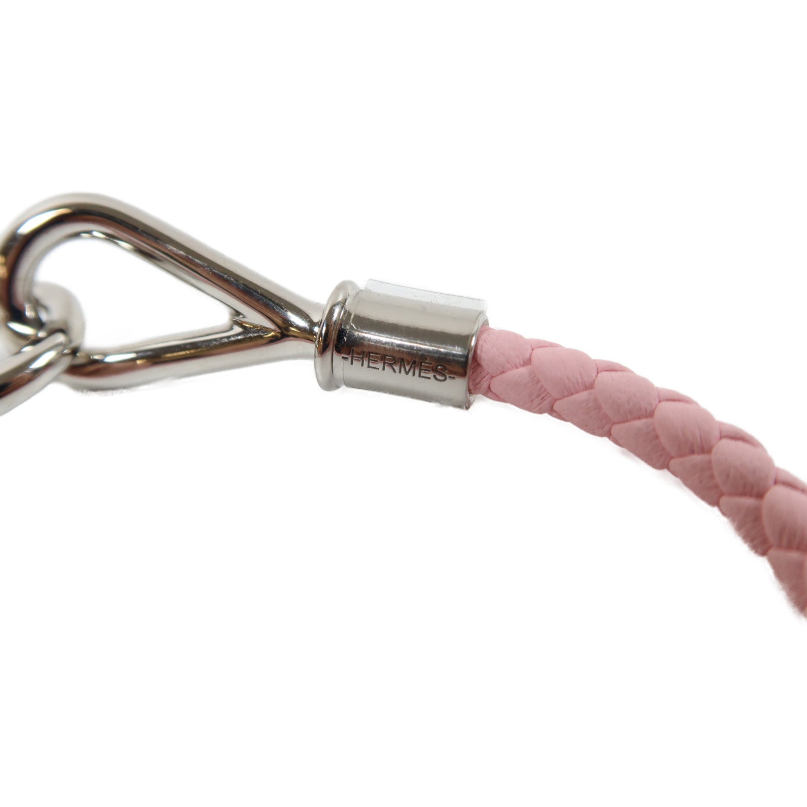 HERMES 皮革Jumbo H Bracelet銀扣手鐲櫻花粉色