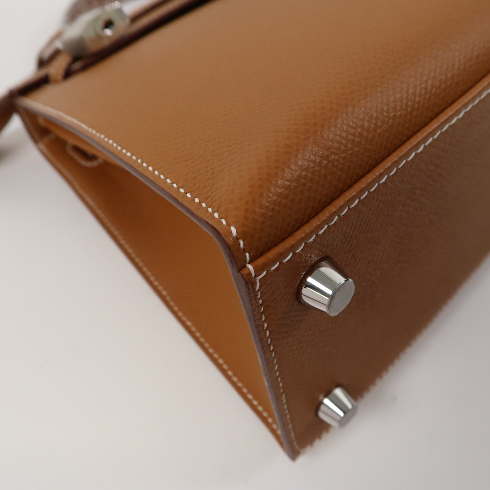 HERMES 【激減優惠】Epsom皮革Kelly 25銀扣手挽肩背兩用袋經典駝色