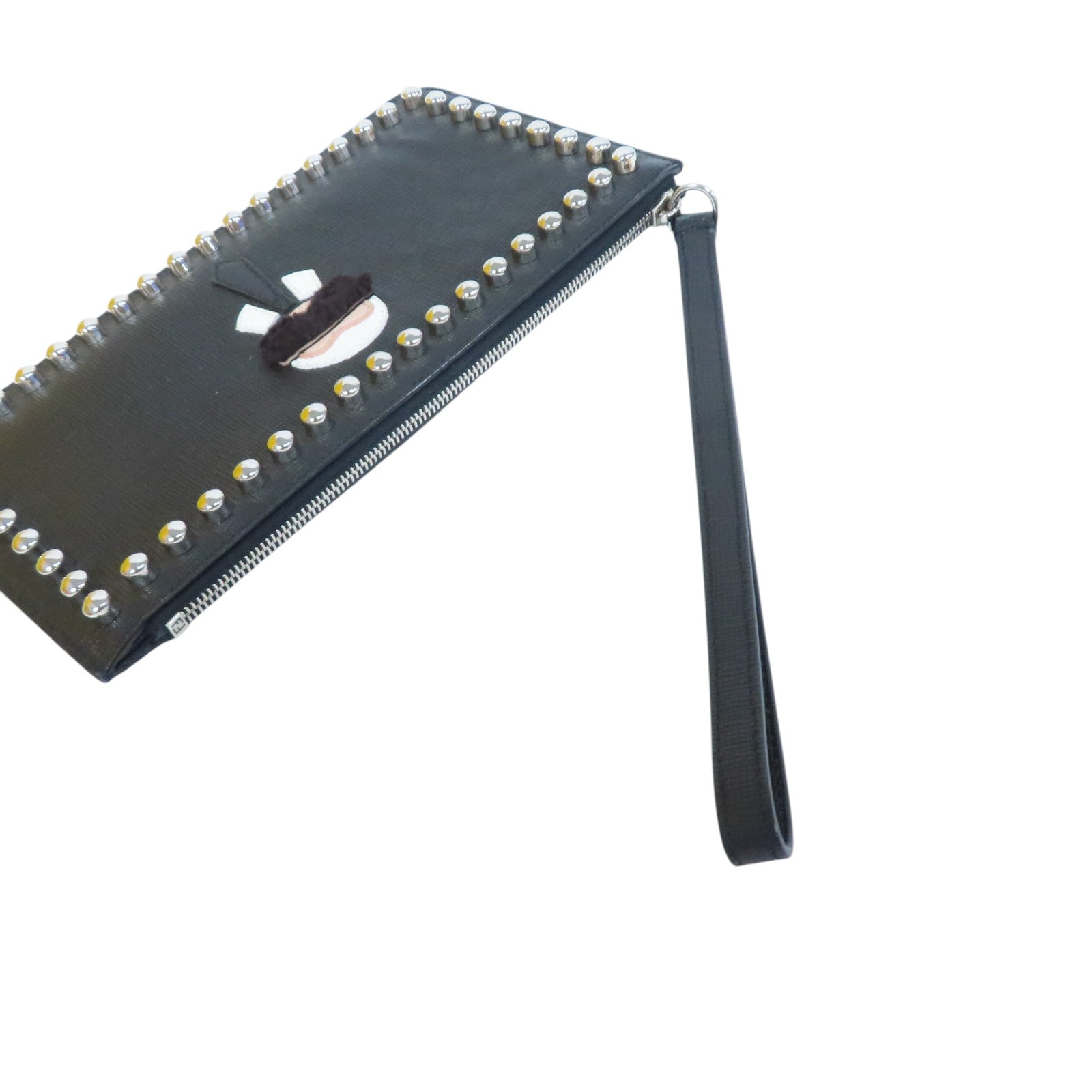 FENDI 【激減優惠】塗層皮革Studded Karlito Clutch Pouch銀扣手拿包