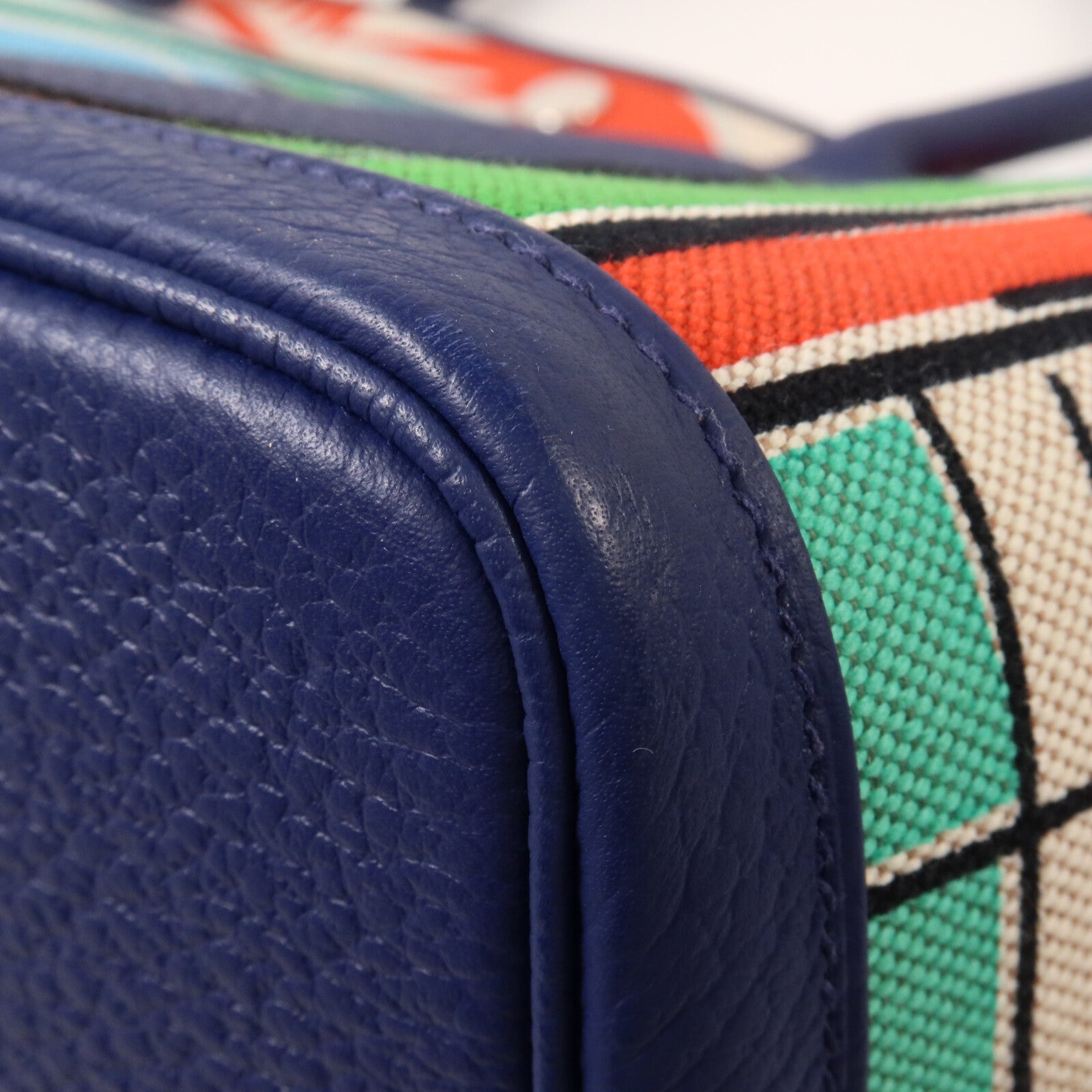 HERMES 帆布/Negonda皮革Garden Party Pocket手挽袋Bleu Electrique