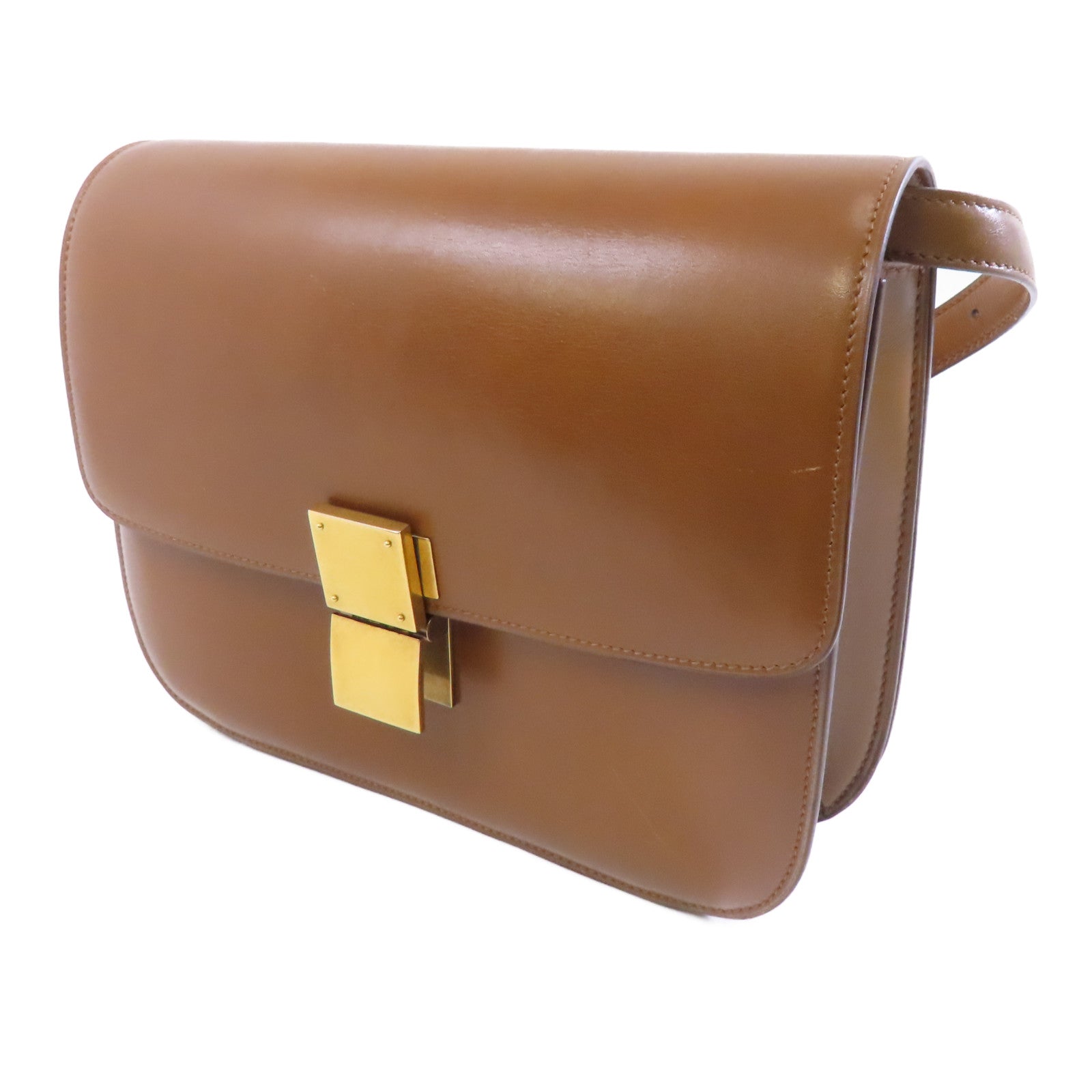 CELINE 牛皮皮革Classic Box金扣肩背袋啡色