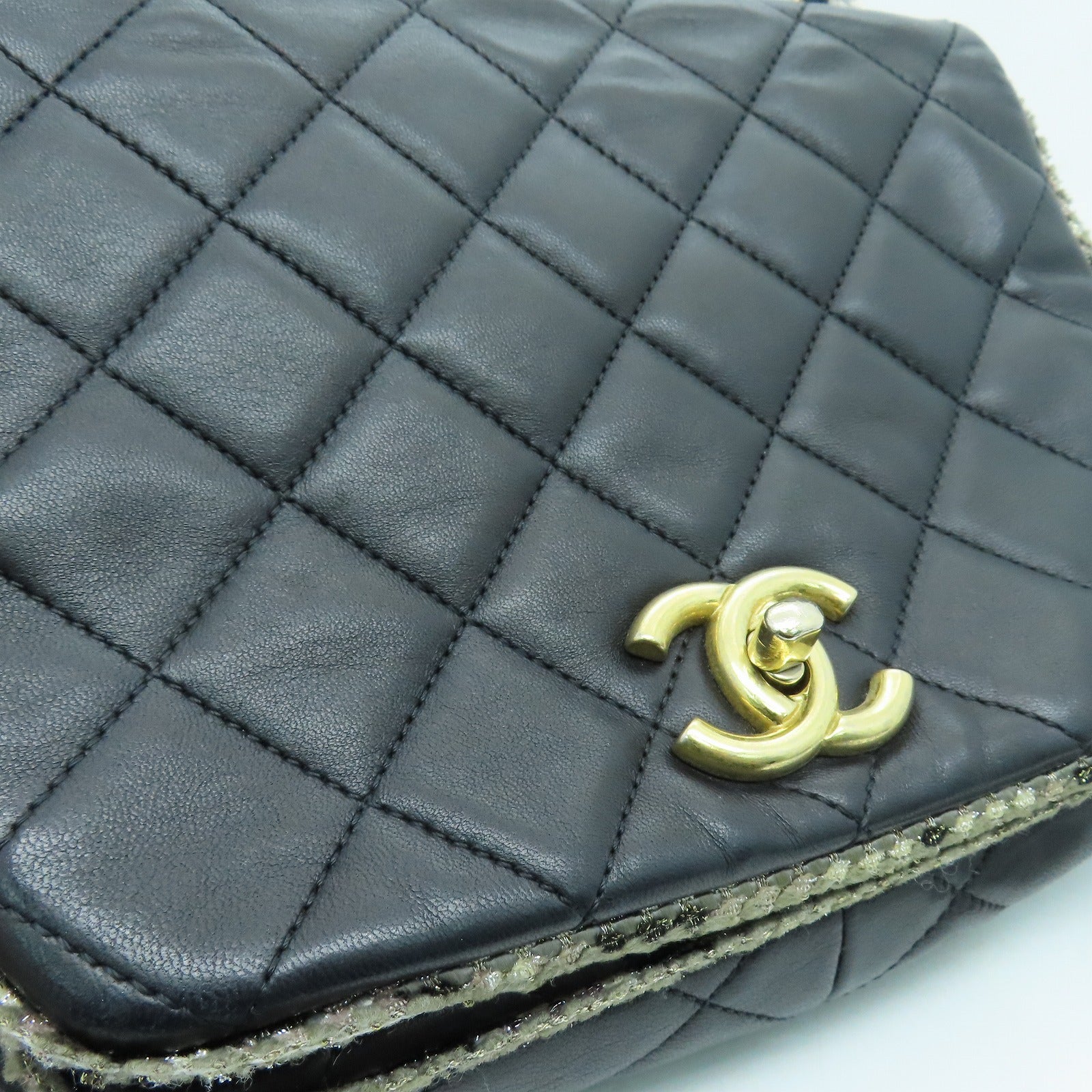 CHANEL 【激減優惠】菱格牛皮皮革Chain Shoulder金扣鏈帶肩背袋黑色