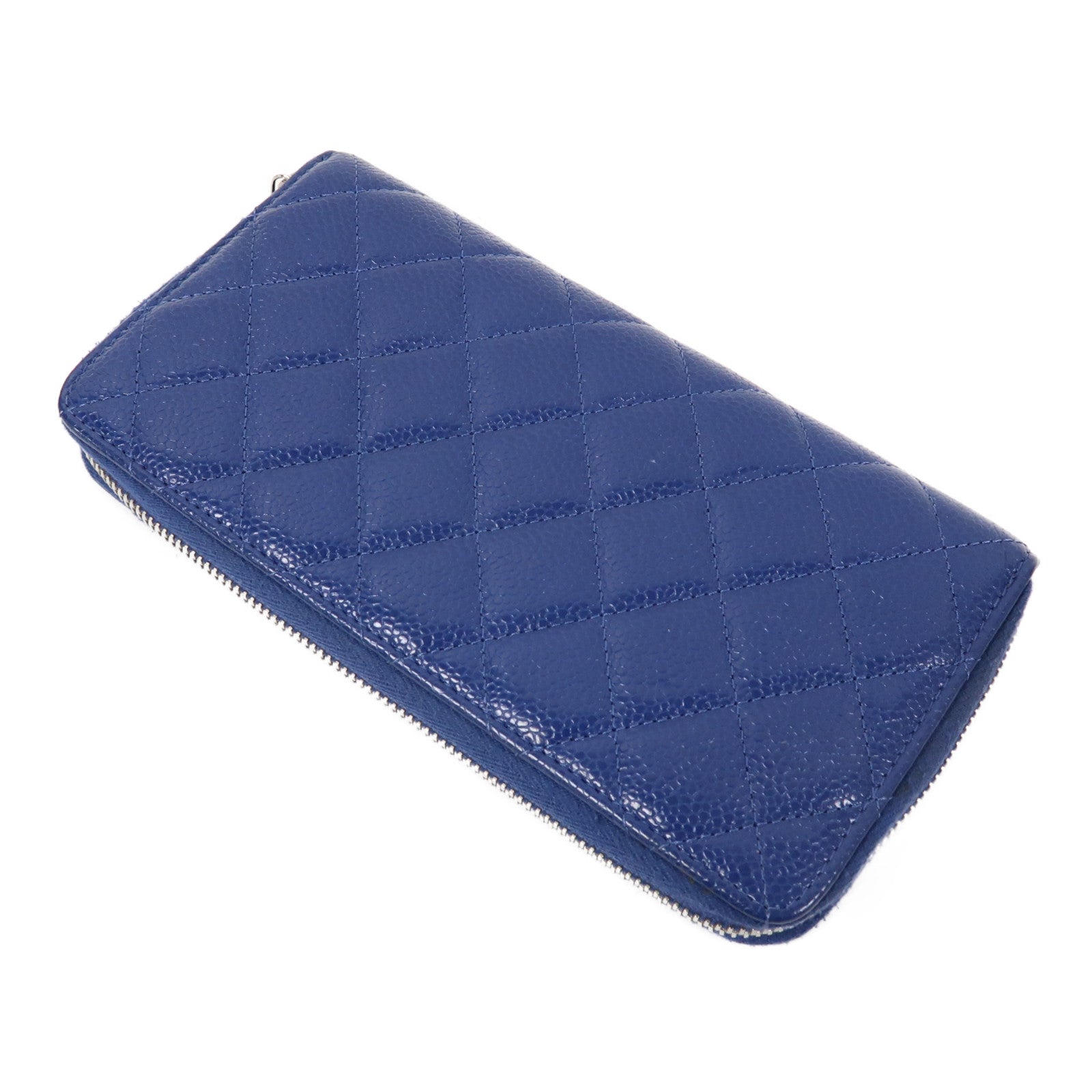 CHANEL 菱格牛皮皮革Long Wallet金扣長錢包藍色