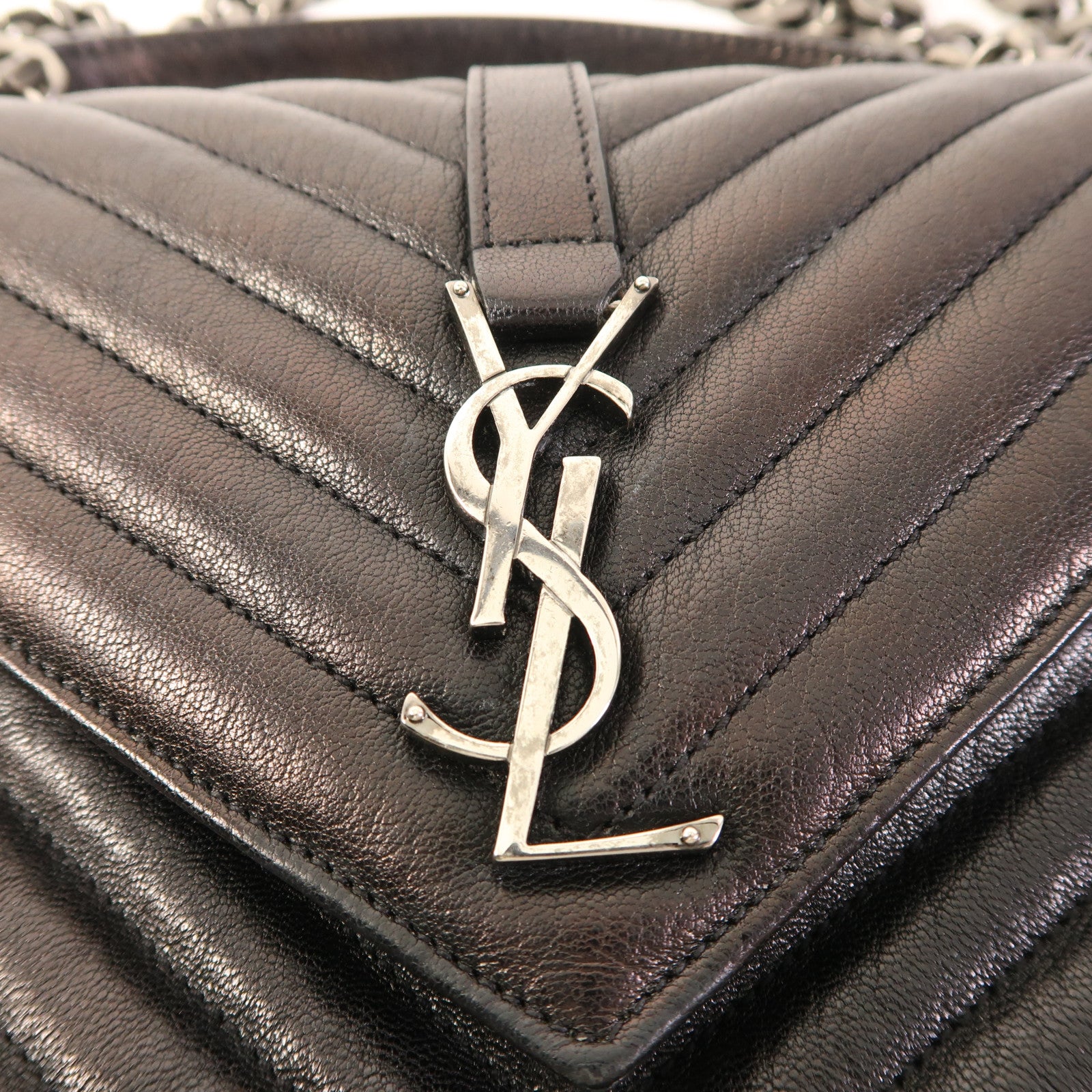 YVES SAINT LAURENT 皮革College Medium銀扣手挽肩背兩用袋