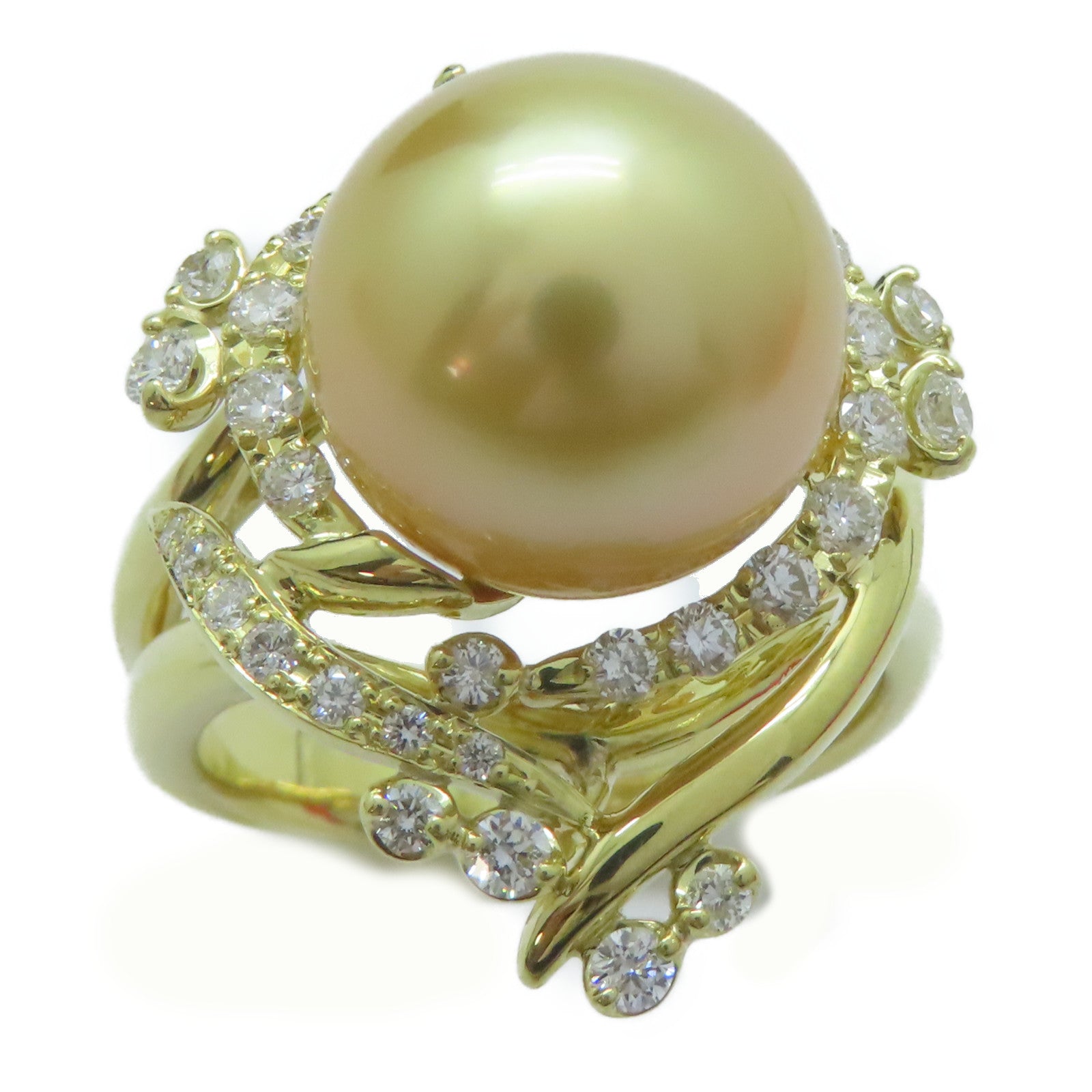 JEWELRY 18K黃金Pearl Ring珍珠13.1mm/0.88ct鑽石戒指US#8.75