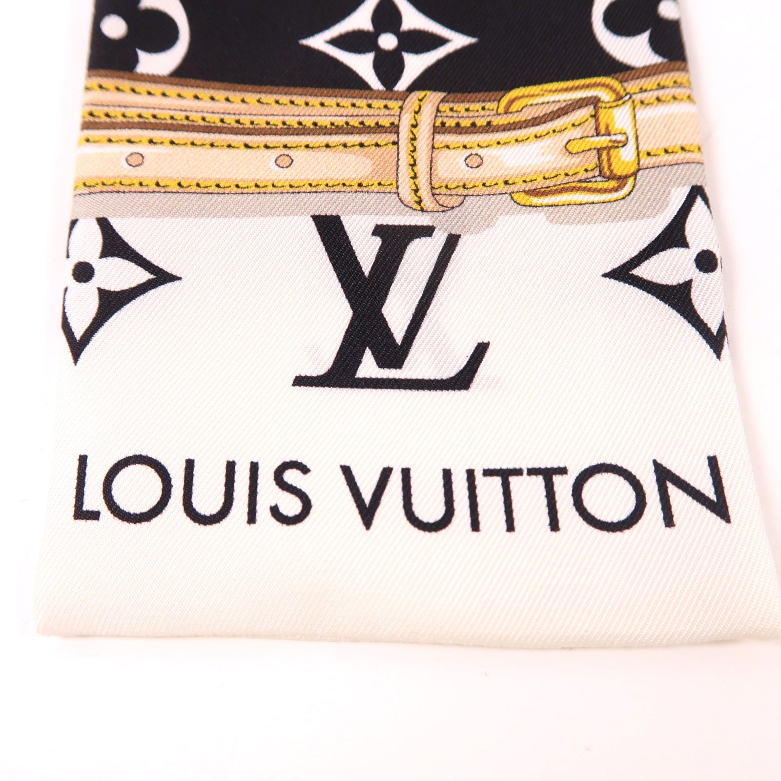LOUIS VUITTON Scarf Scarves Silk Black White