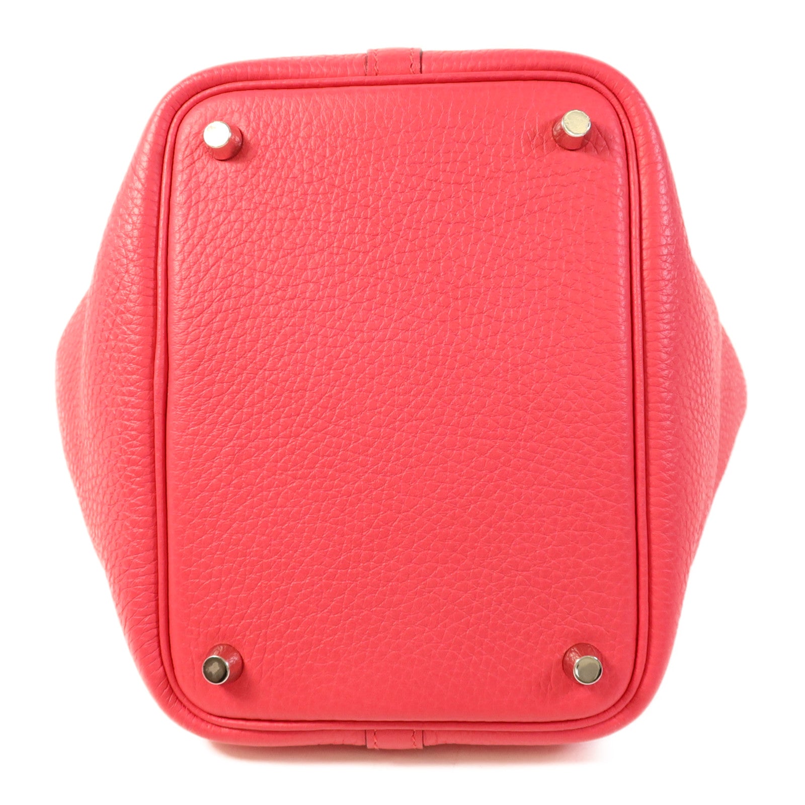 HERMES Clemence皮革Picotin PM銀扣手挽袋Rose Mexico